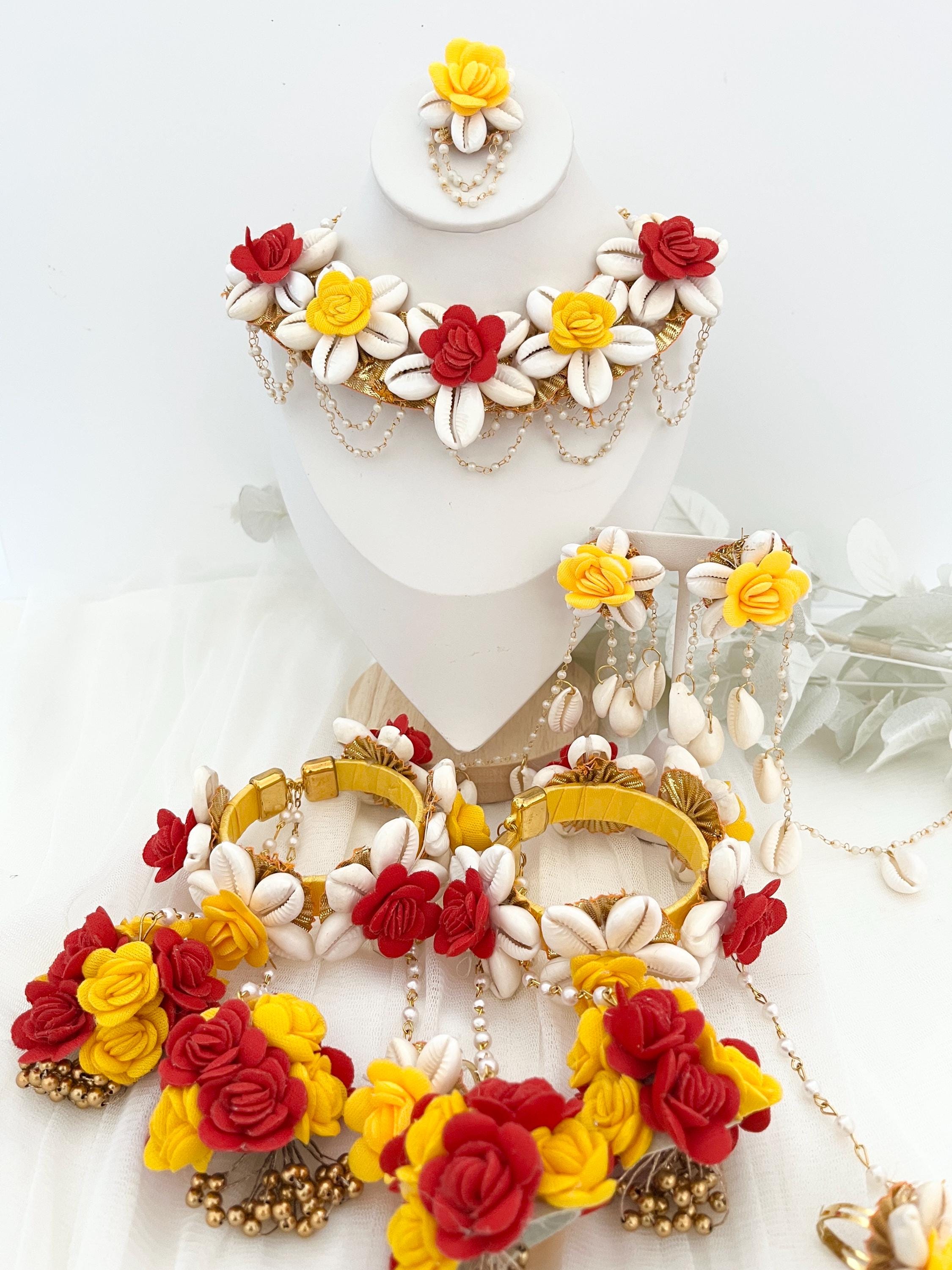Handcrafted Floral Jewelry Set: Indian Wedding Haldi Mehndi Necklace