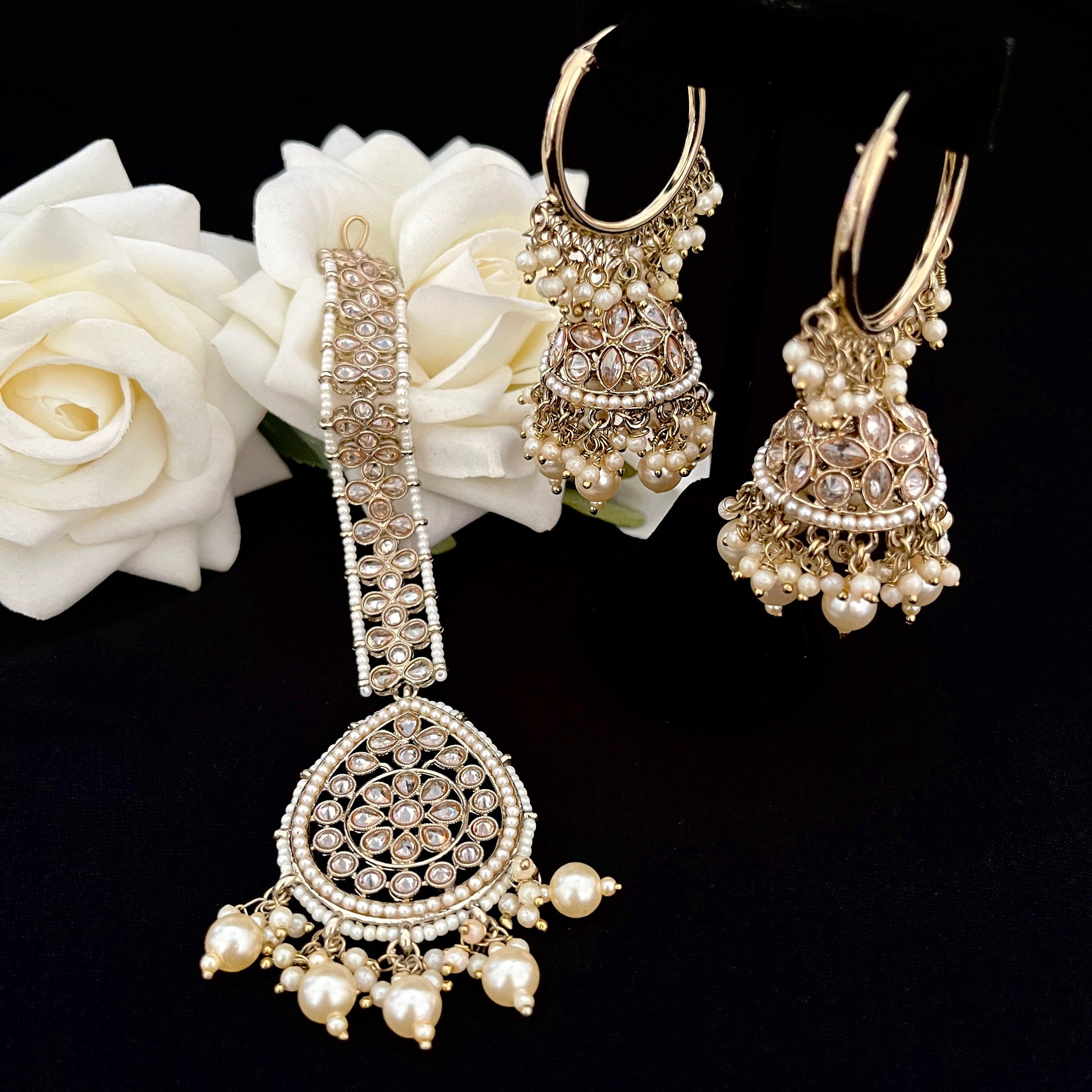 Polki Jewelry/Tikka and Earrings/Indian Ladies Jewelry/Bridal Jewelry