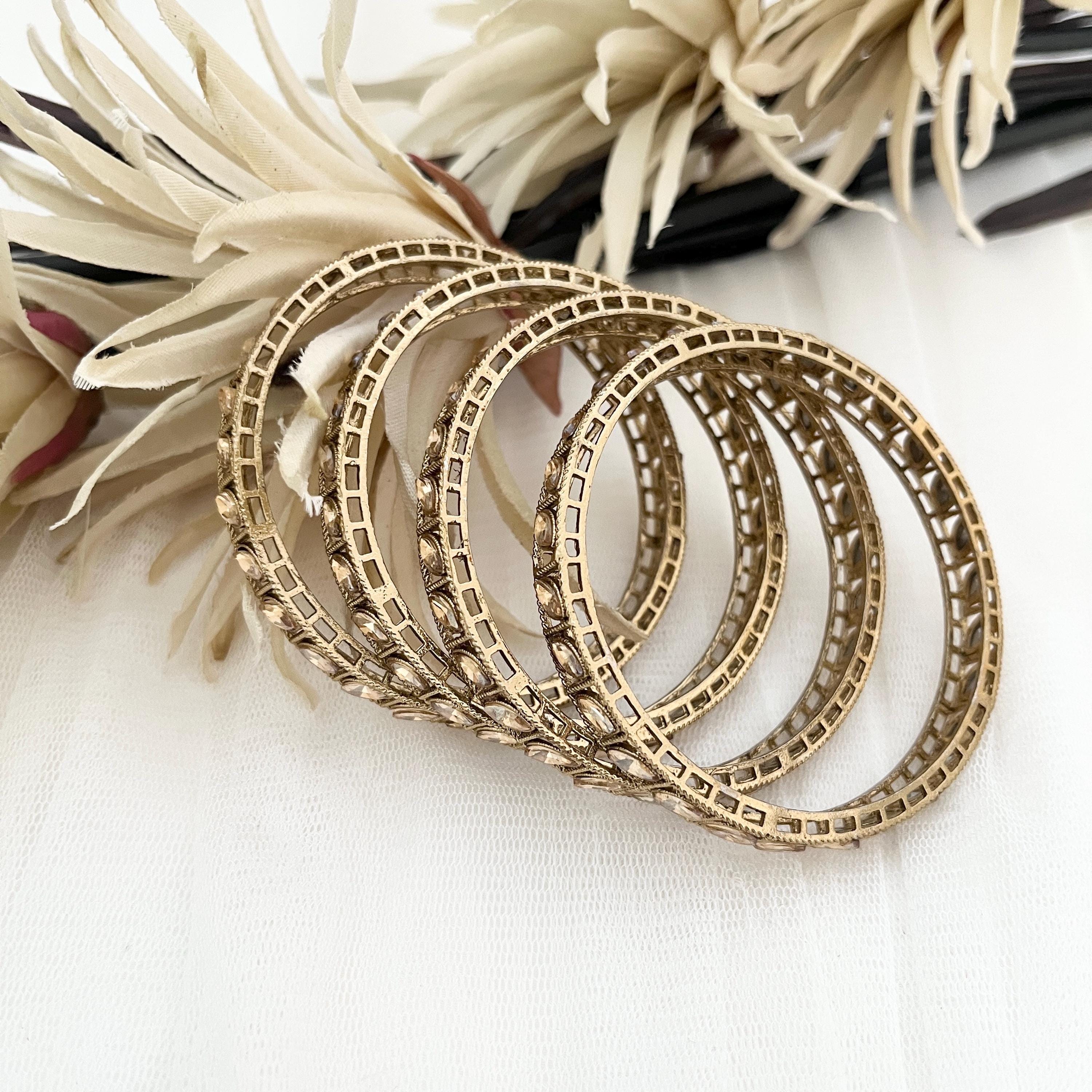 Indian Jewellery Kangan Bracelets Bangles Gold with Imitation Kundan Bollywood Pakistani Jewellery
