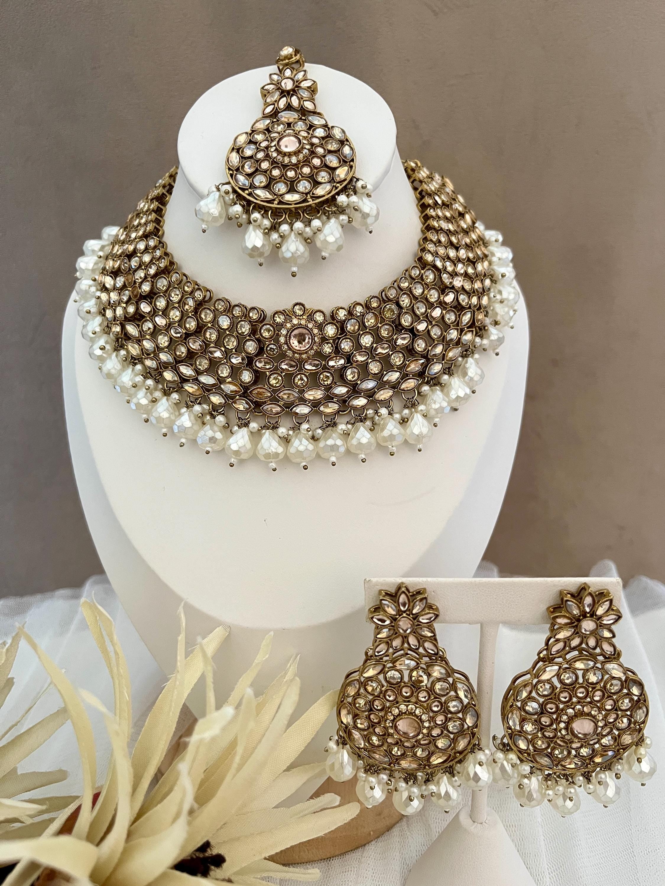 Handmade Polki Choker Necklace Set: Indian Bridal Jewelry