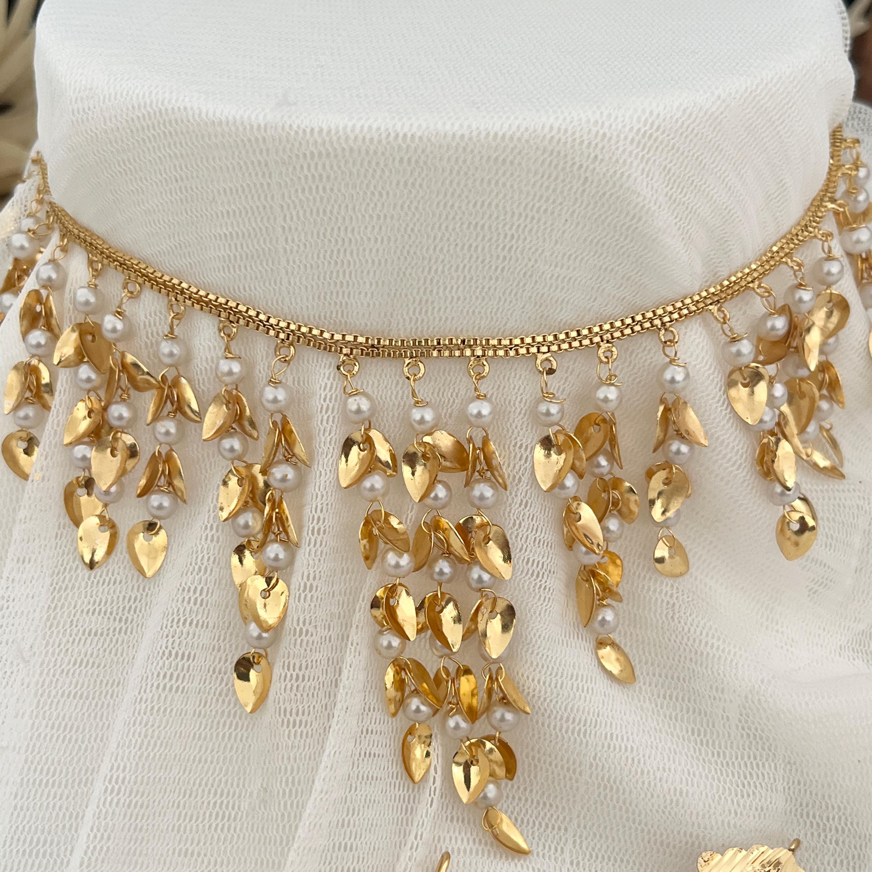 Gold Choker set,Pearl Choker Set jadau Jewelry,Punjabi Wedding Jewelry,Pakistani Bridal Jewelry,Hyderabad Jewelry,Patra Gold Traditional Set