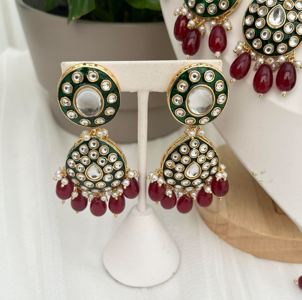 Kundan Meenakari Burgundy and Gold Choker Set