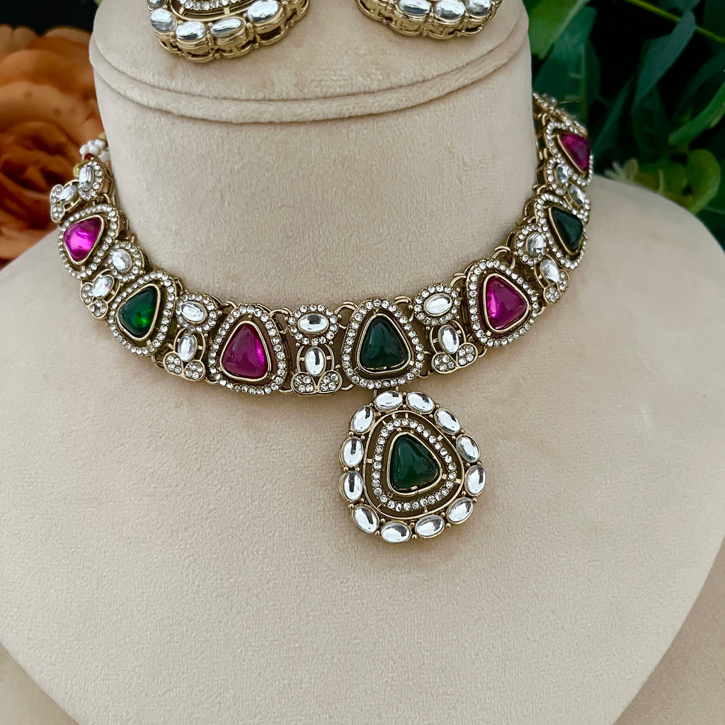 Moissanite Jewellery pink and Green stones