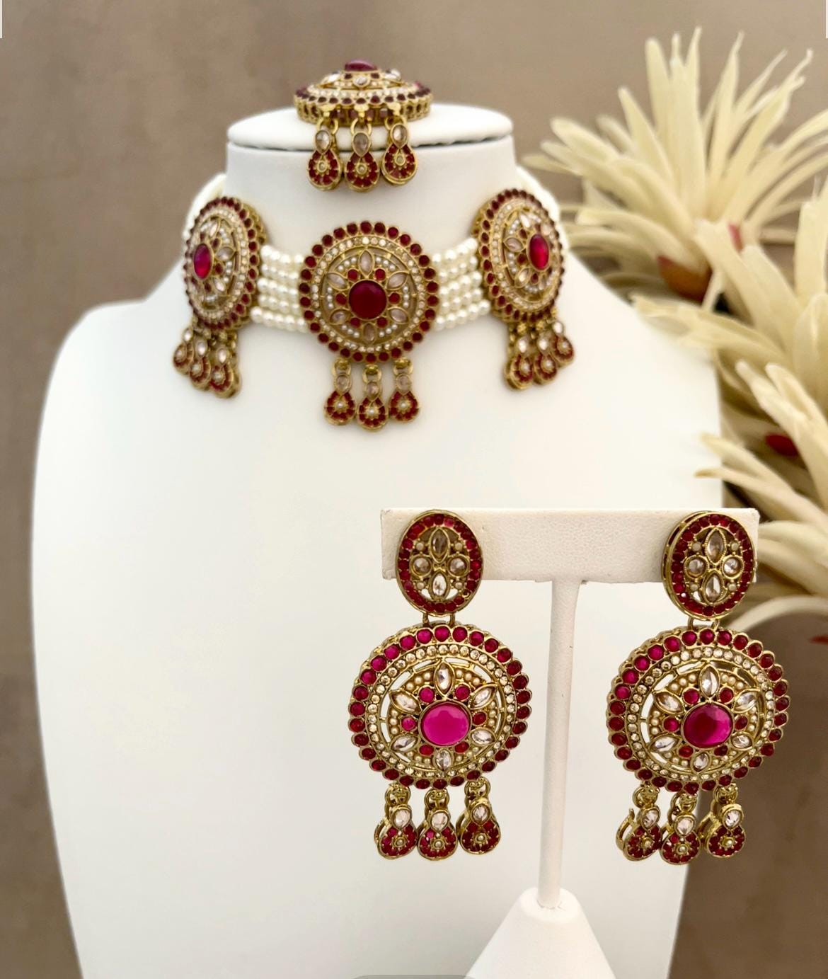 Handmade Polki Choker Necklace Set: Indian Bridal Jewelry