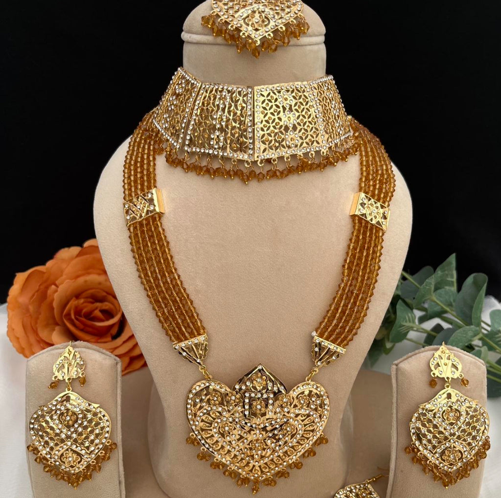 Jadau Long Necklace Rani Haar with crystal beads.