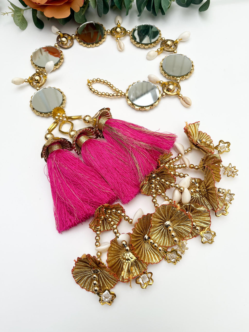 Punjabi Mirror Paranda: Braided Hair Accessory with Pom Poms