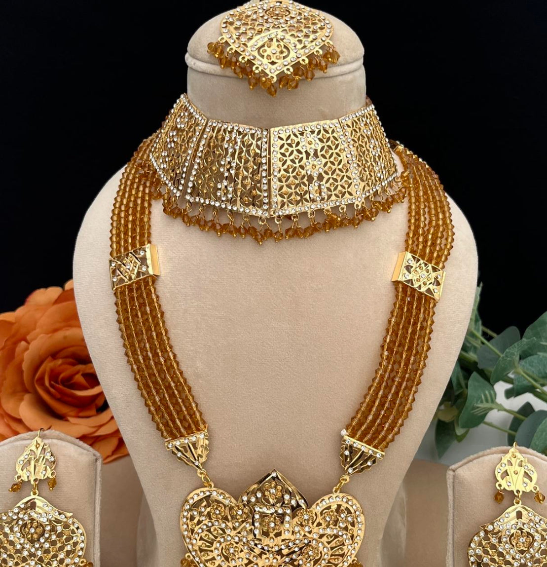 Jadau Long Necklace Rani Haar with crystal beads.