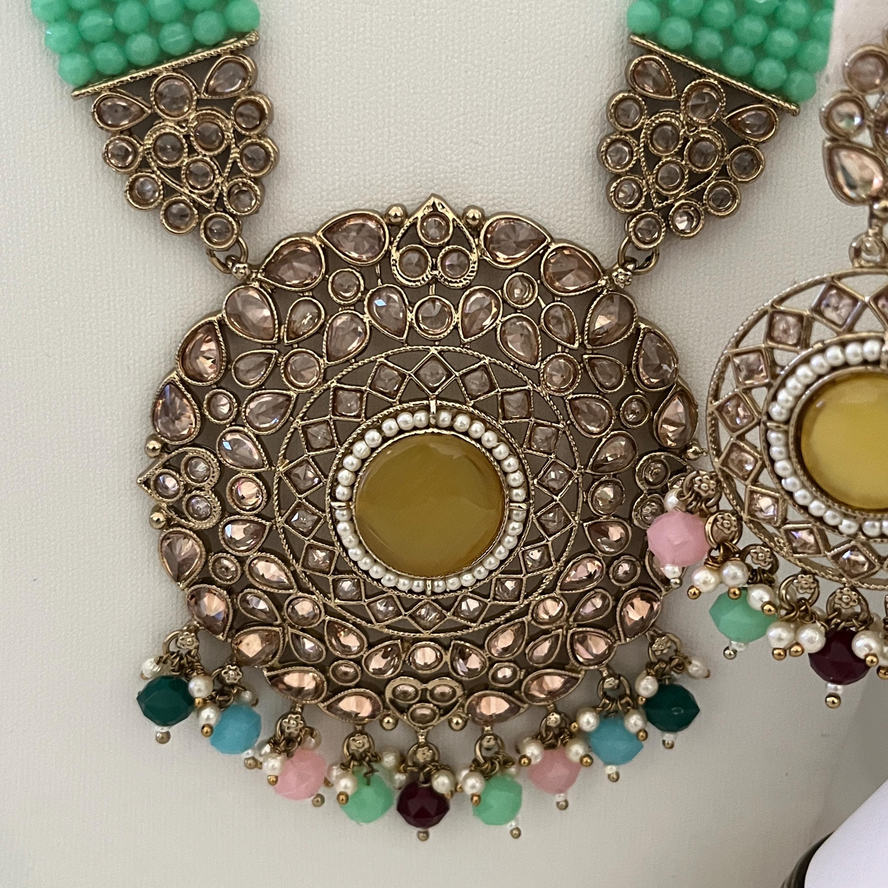 Long Necklace/Raani Haar/ Tikka Earrings/Polki Jewellery/Indian Bridal Sets