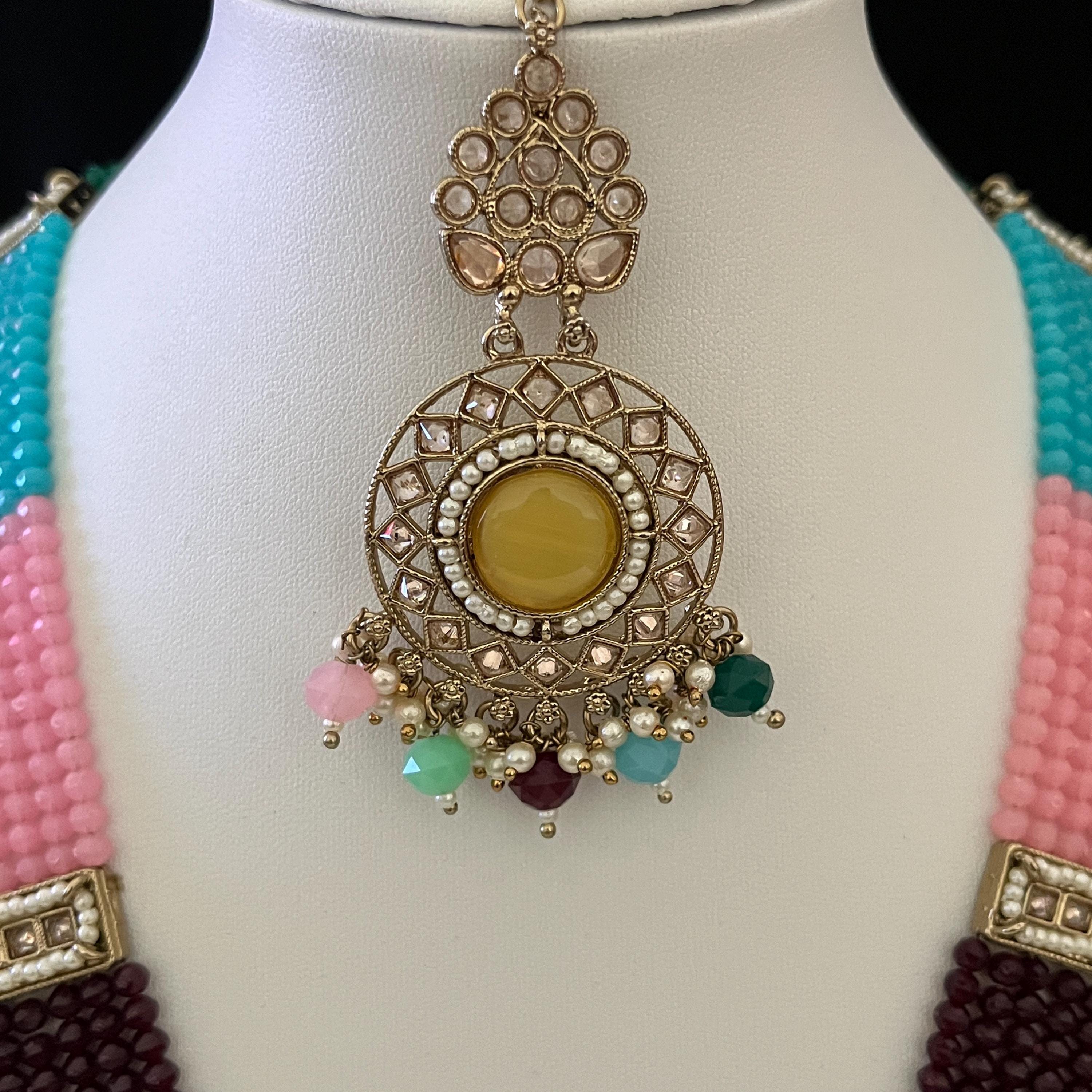 Long Necklace/Raani Haar/ Tikka Earrings/Polki Jewellery/Indian Bridal Sets