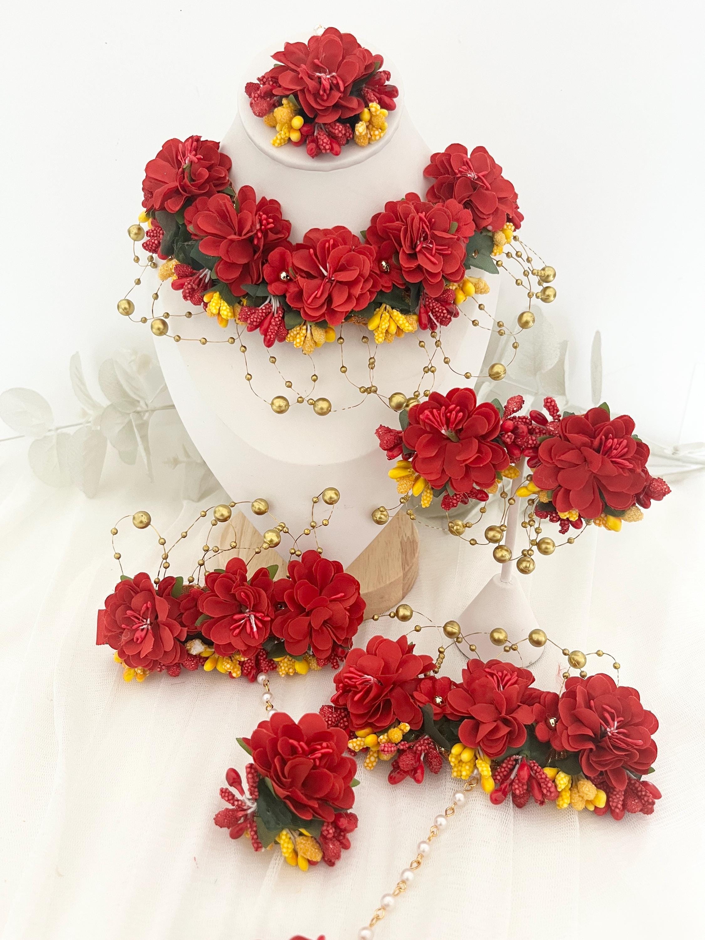 Handcrafted Floral Jewelry Set: Indian Wedding Haldi Mehndi Necklace