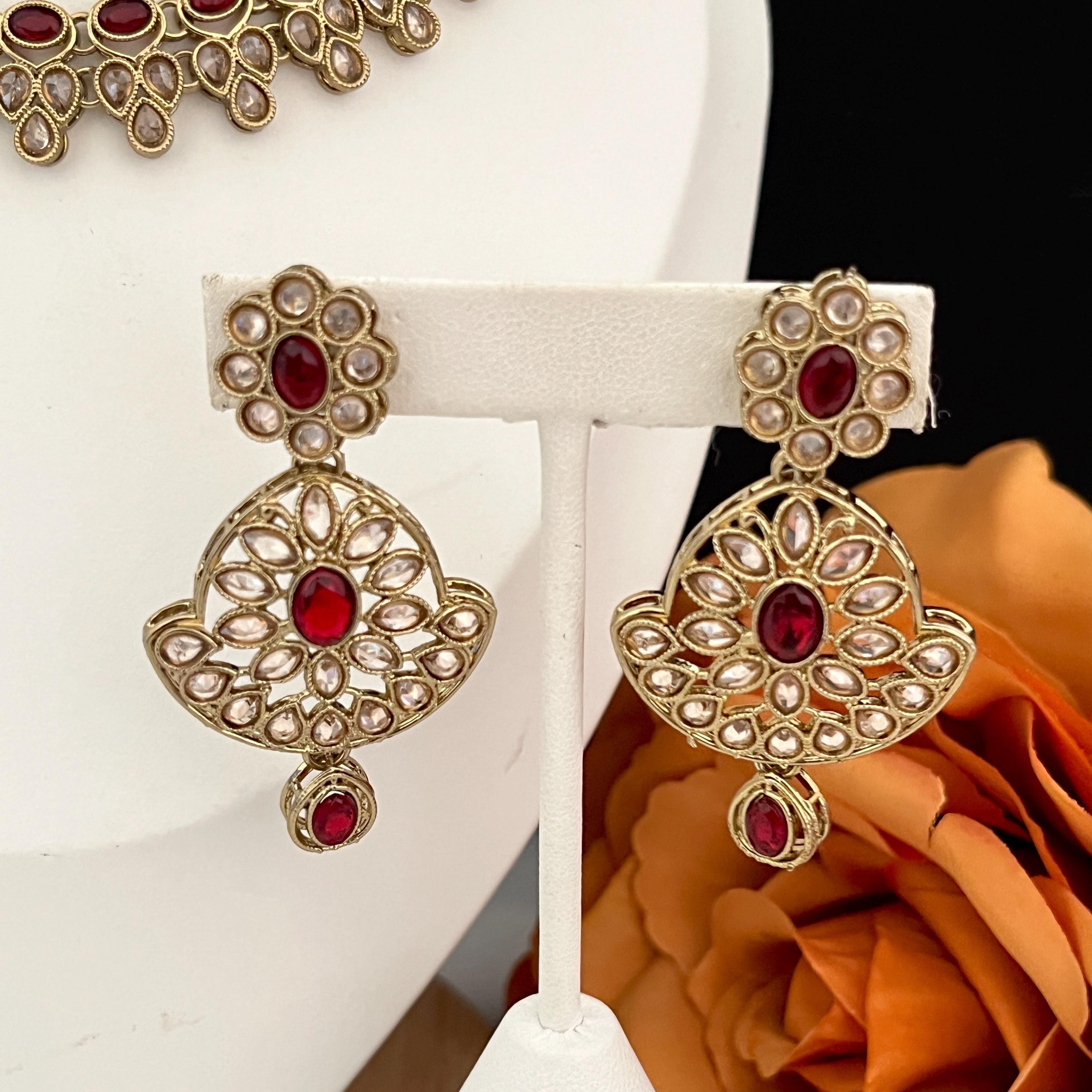Red Polki Choker Necklace Set: Indian Bridal Jewelry