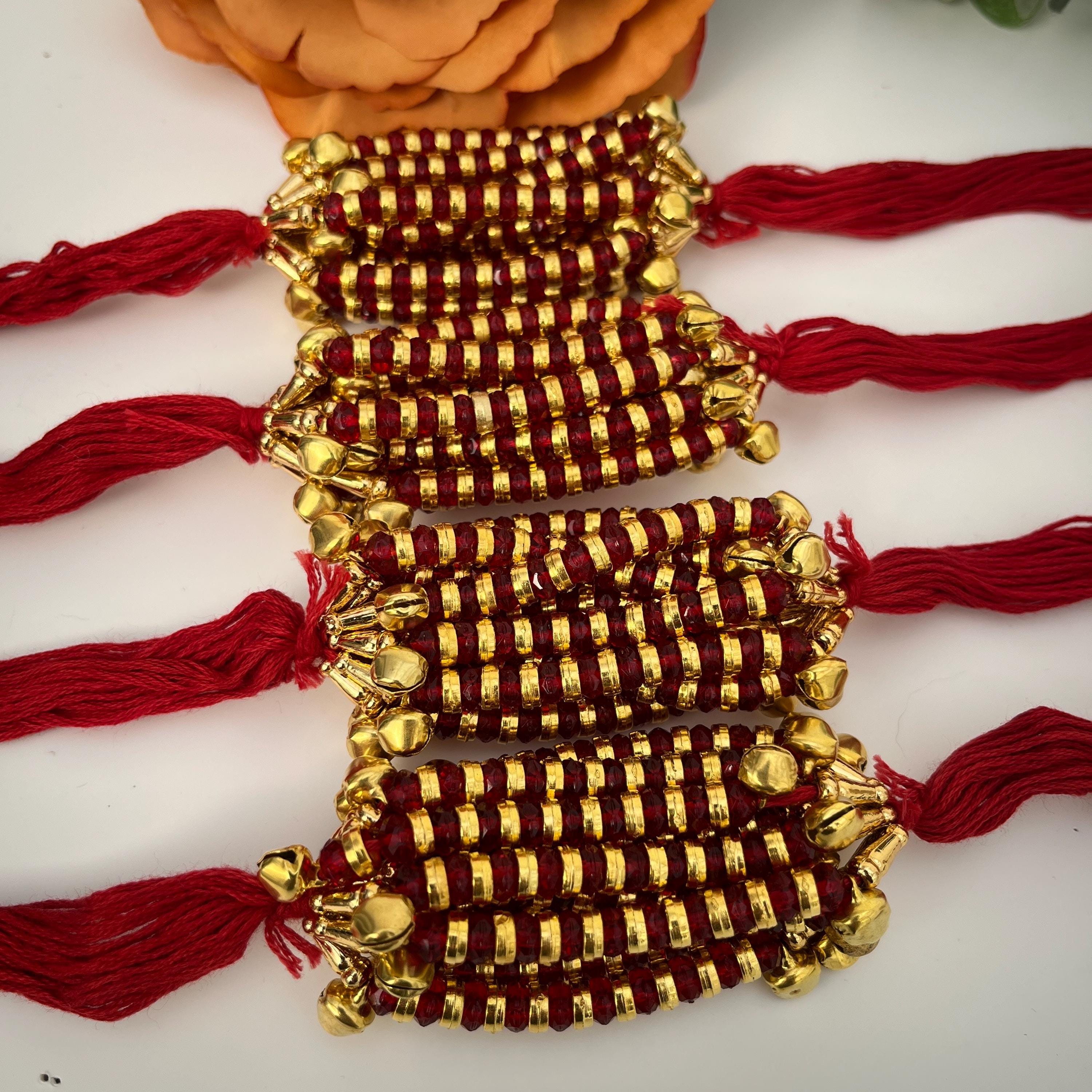 Indian Wedding Ganney: Red & Gold Mauli Wrist Favors - Set of 12