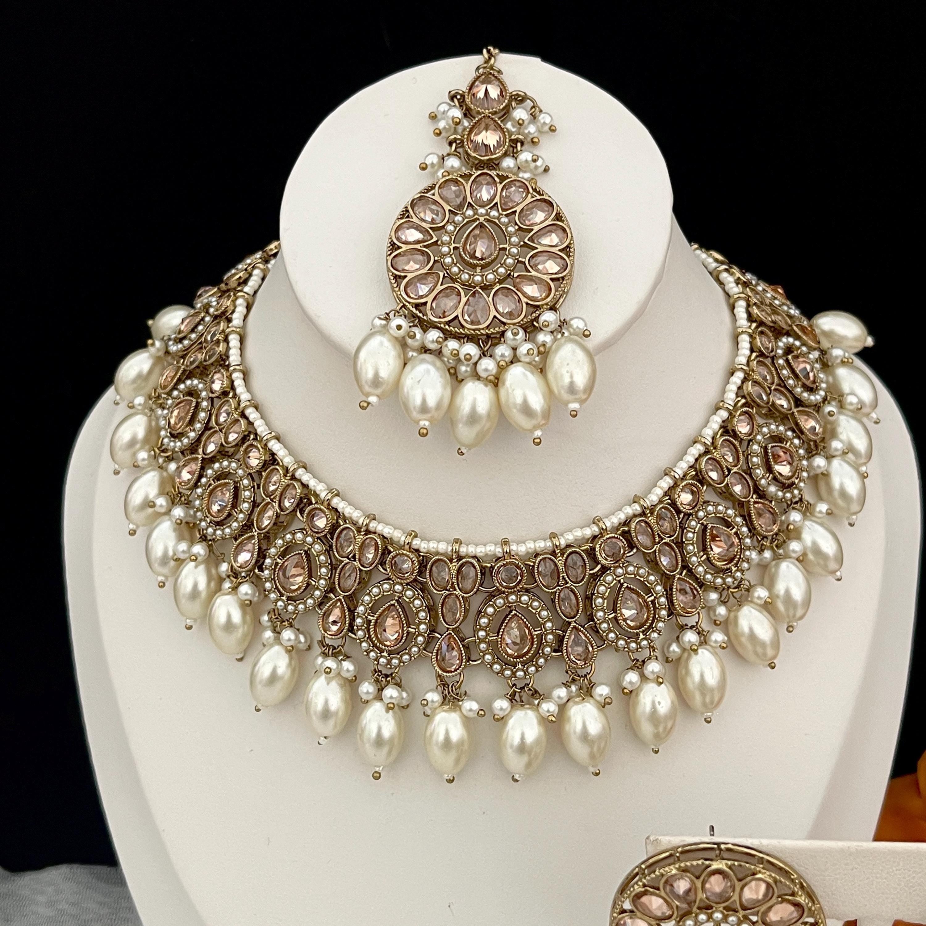 Polki Choker Necklace Set: Indian Bridal Jewelry, Tikka & Earrings