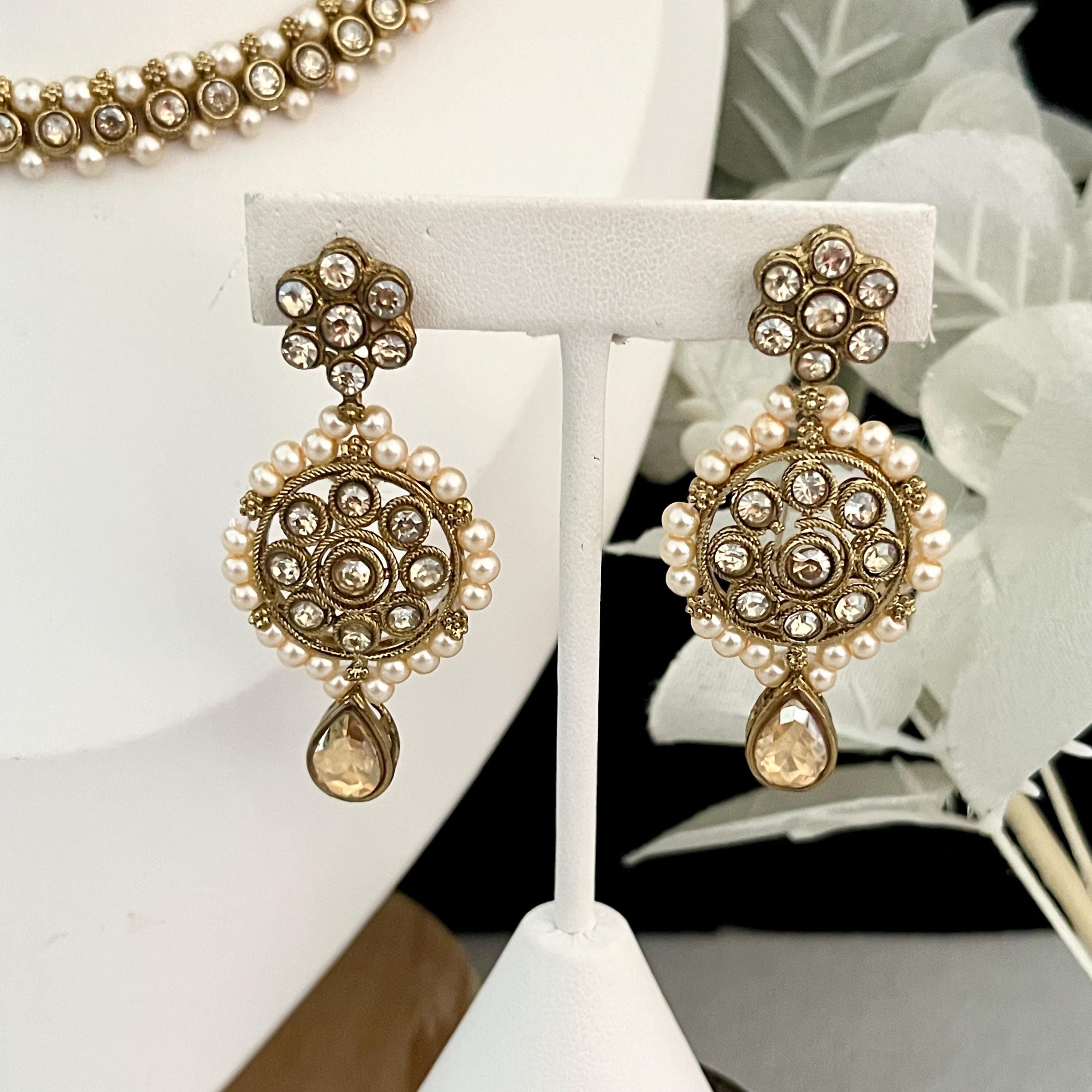 Imitation Indian Jewellery- Polki Jewellery- Tikka Earrings Set- Choker- Necklace- Beaded Necklace- Bollywood Fashion- Pakistani Jewelley