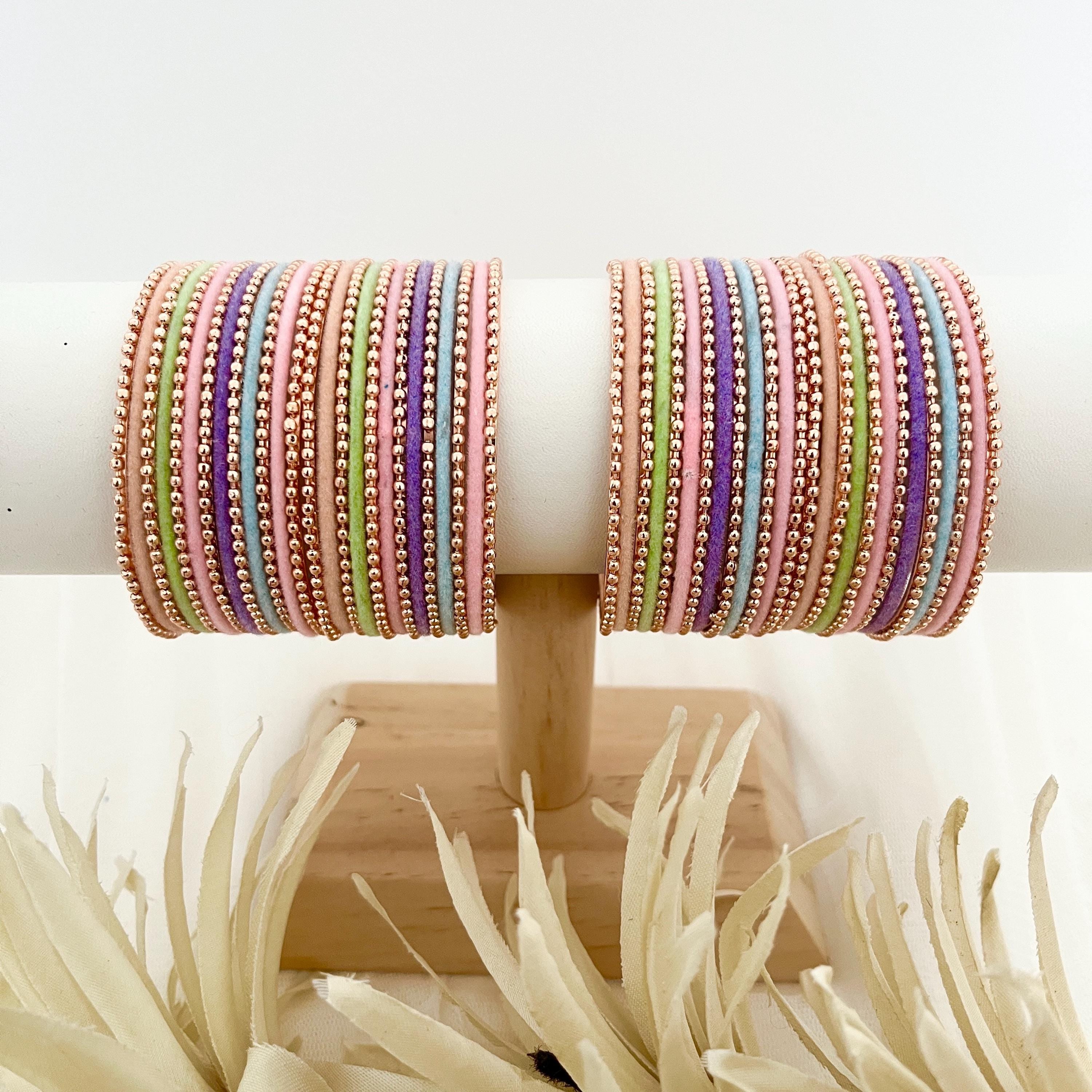 Handmade Indian Bangles Set: Multicolored Gold Kangan Bracelets