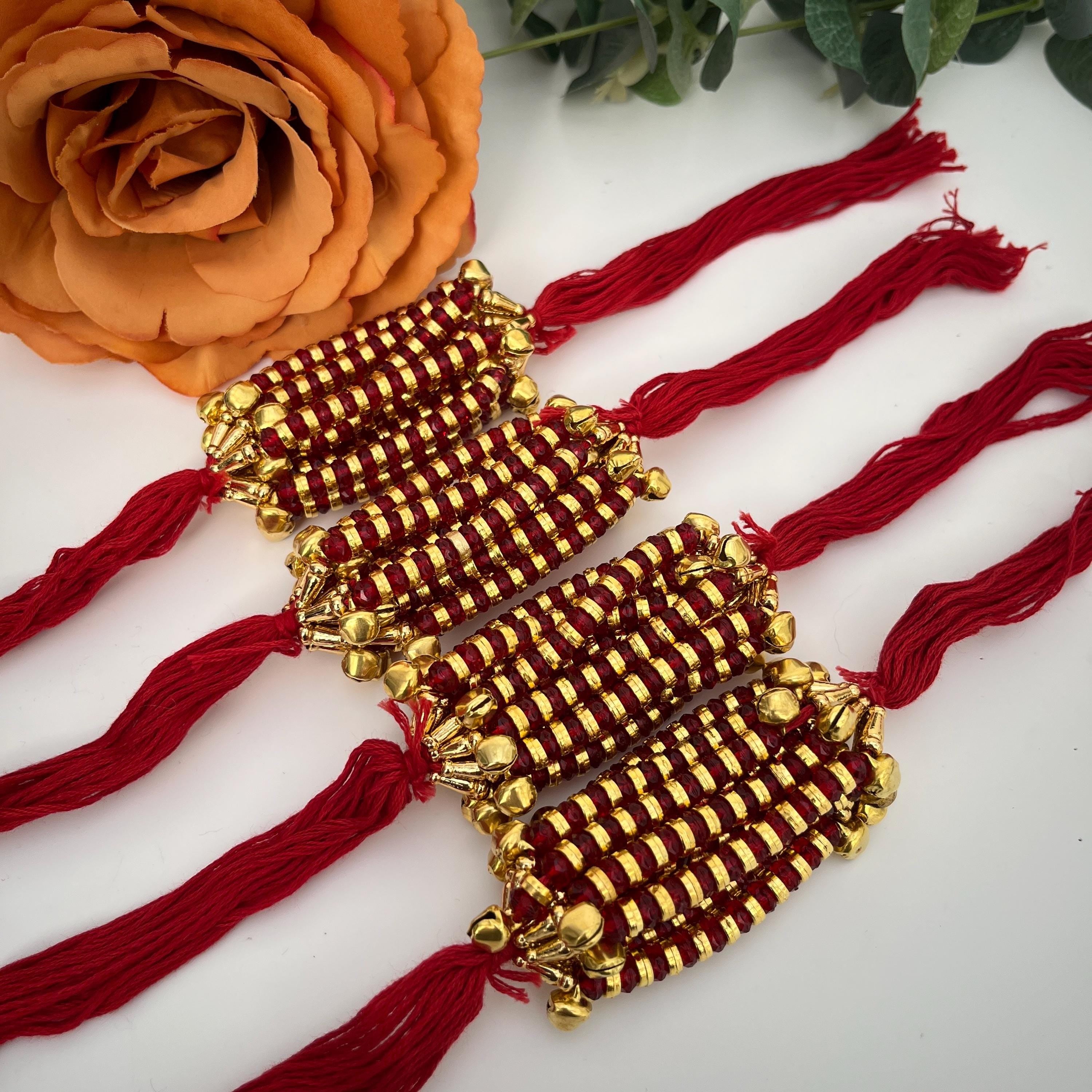 Indian Wedding Ganney: Red & Gold Mauli Wrist Favors - Set of 12