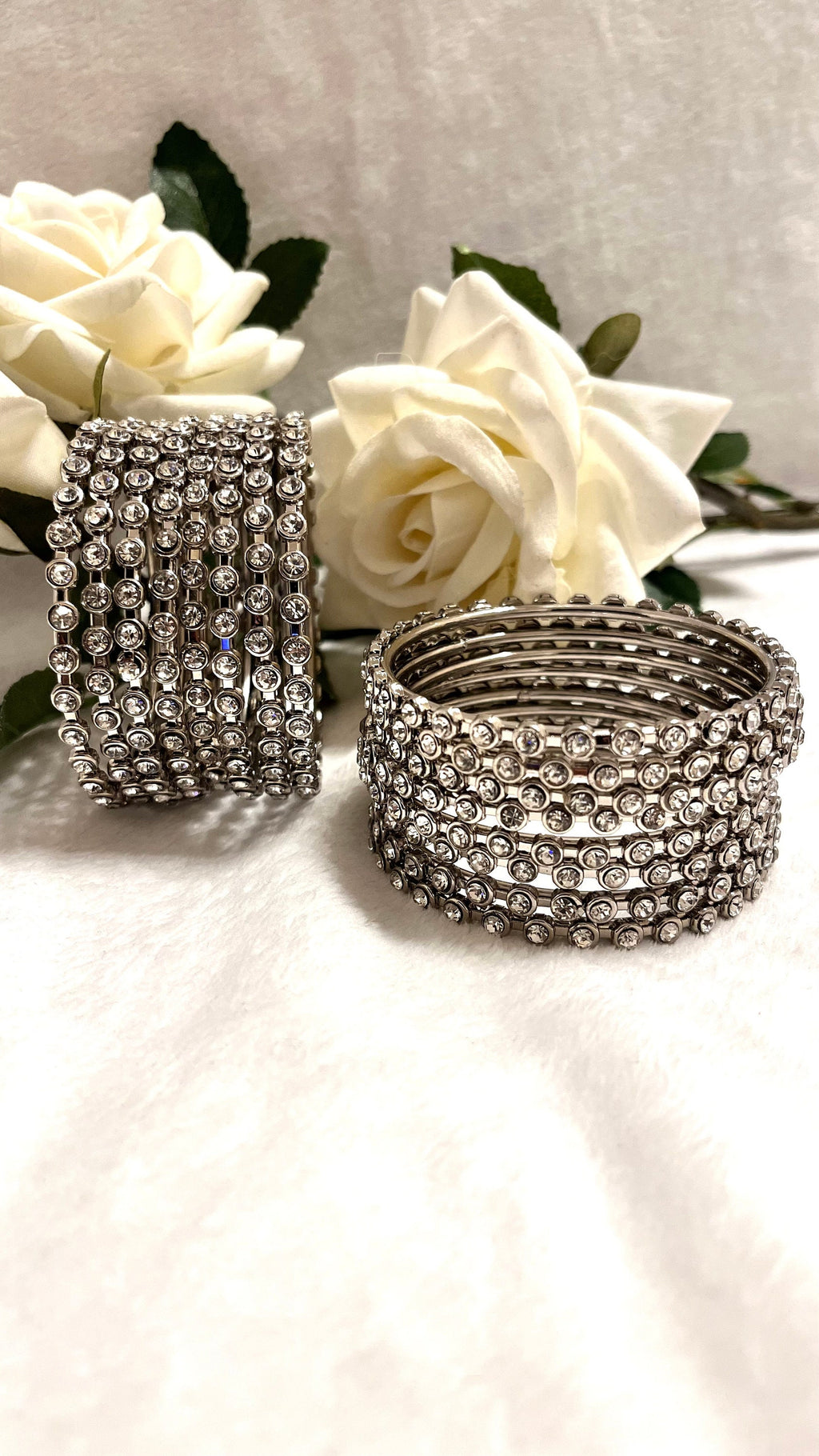 Indian Jewellery Kangan Bracelets Bangles Silver with Polki Stones