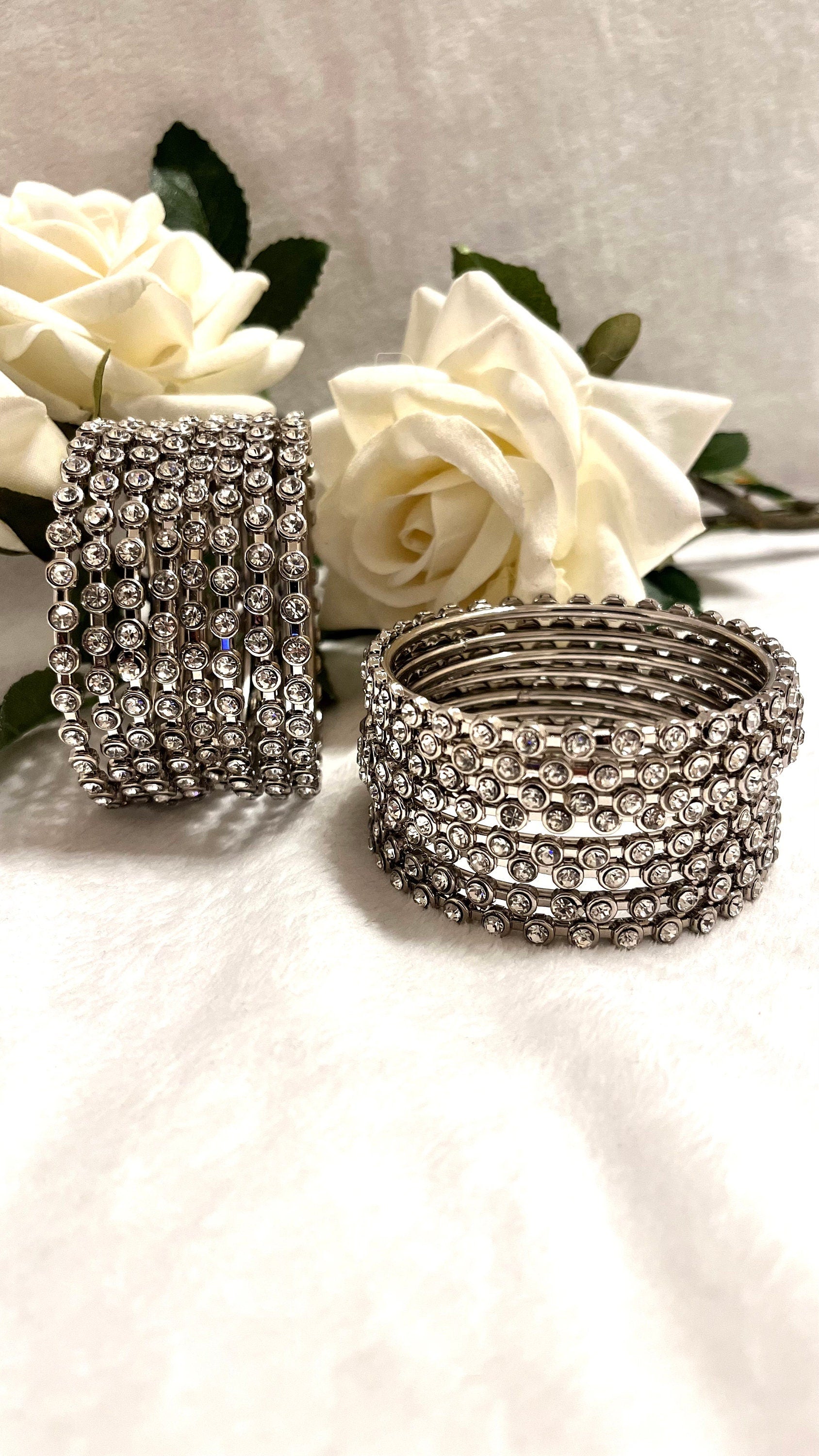 Indian Jewellery Kangan Bracelets Bangles Silver with Polki Stones