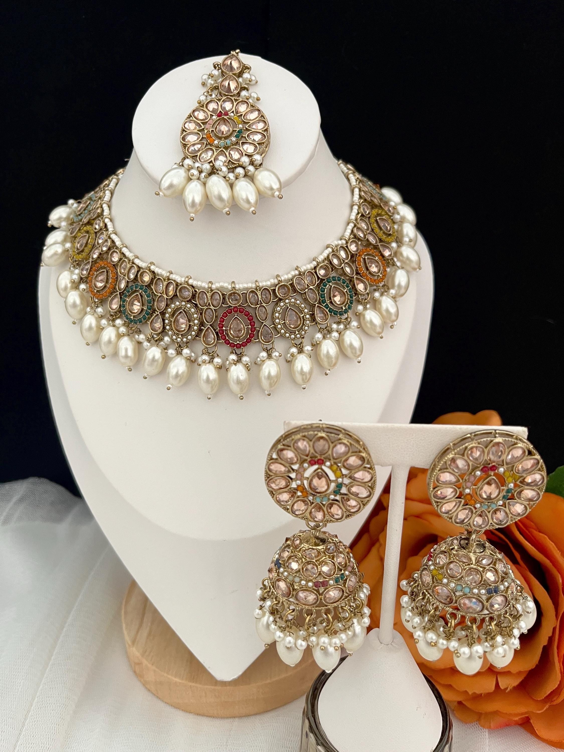Polki Choker Necklace: Indian Bridal Jewelry Set