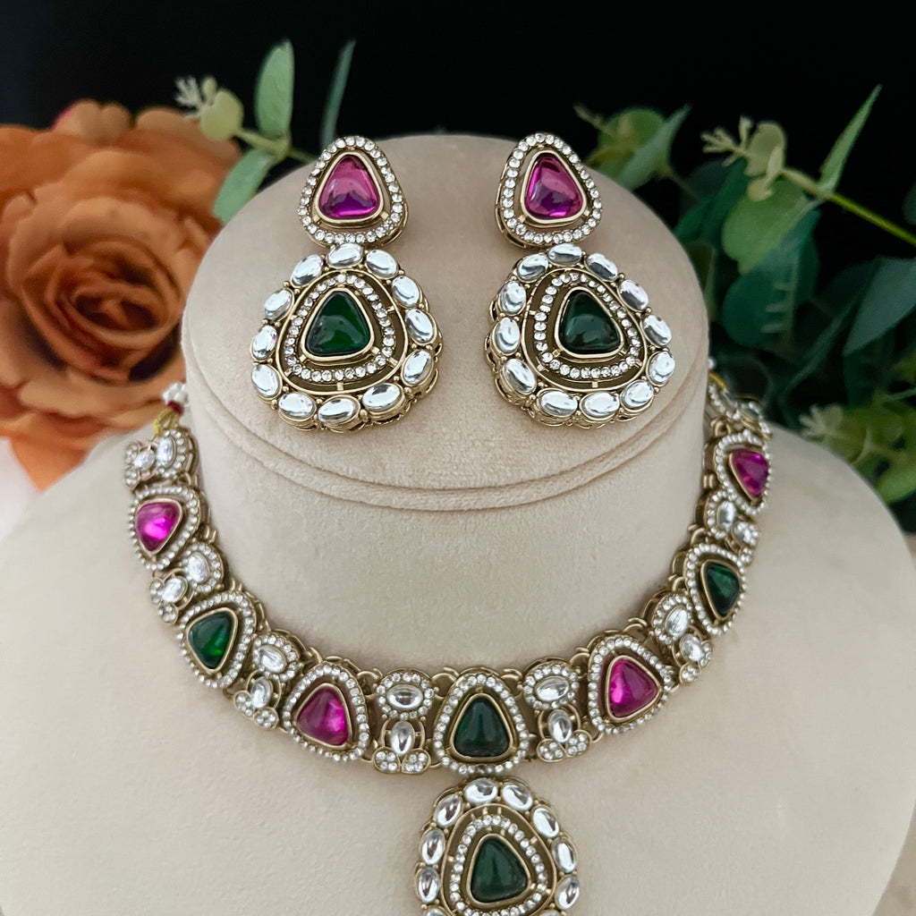 Moissanite Jewellery pink and Green stones