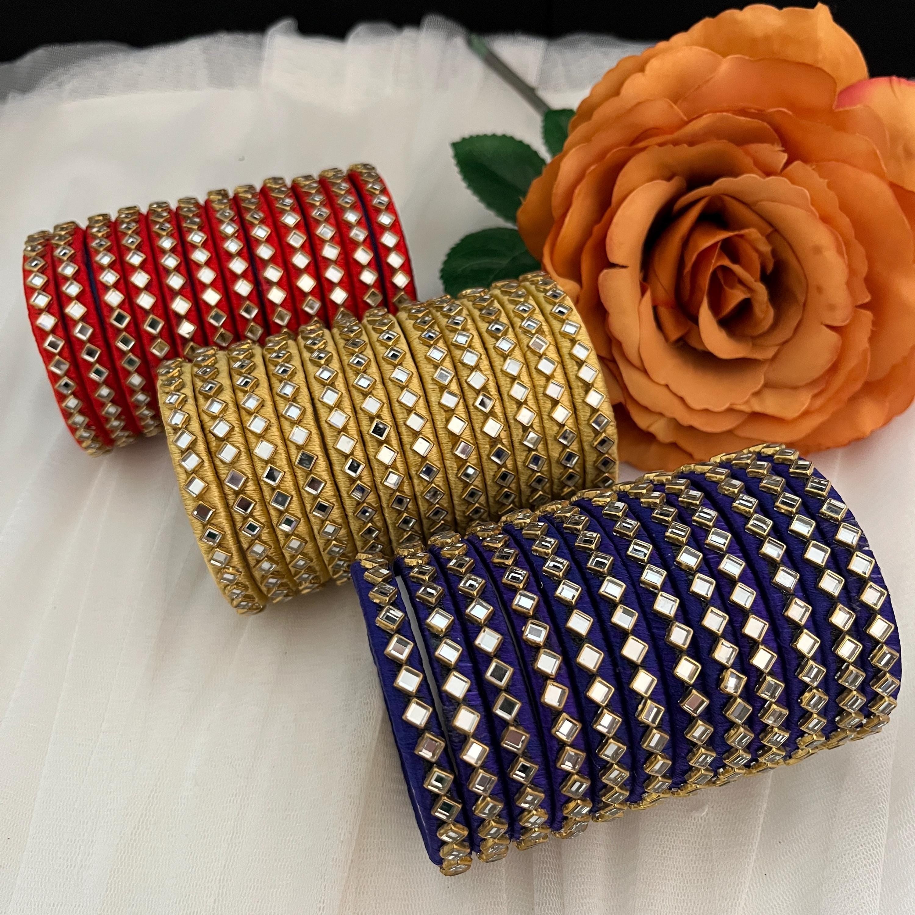 Handmade Pakistani Bangles: Fabric & Mirror Kangan - Size 2.6