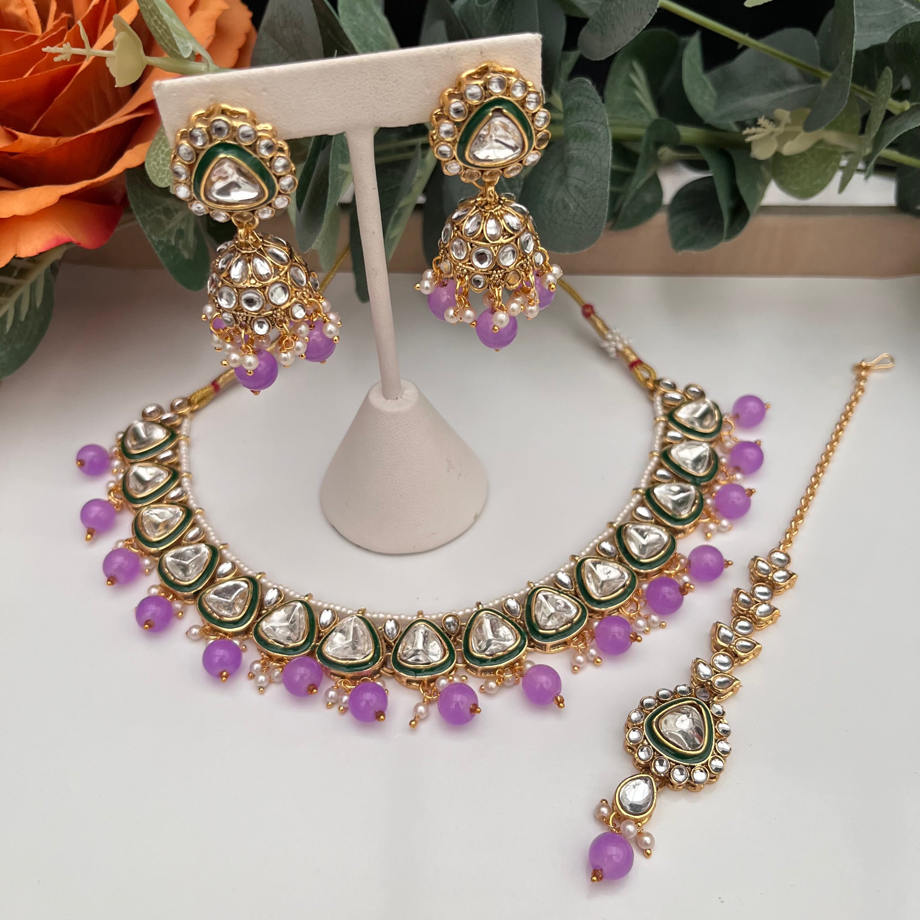 Traditional Jewellery Set, Meenakari and Kundan.