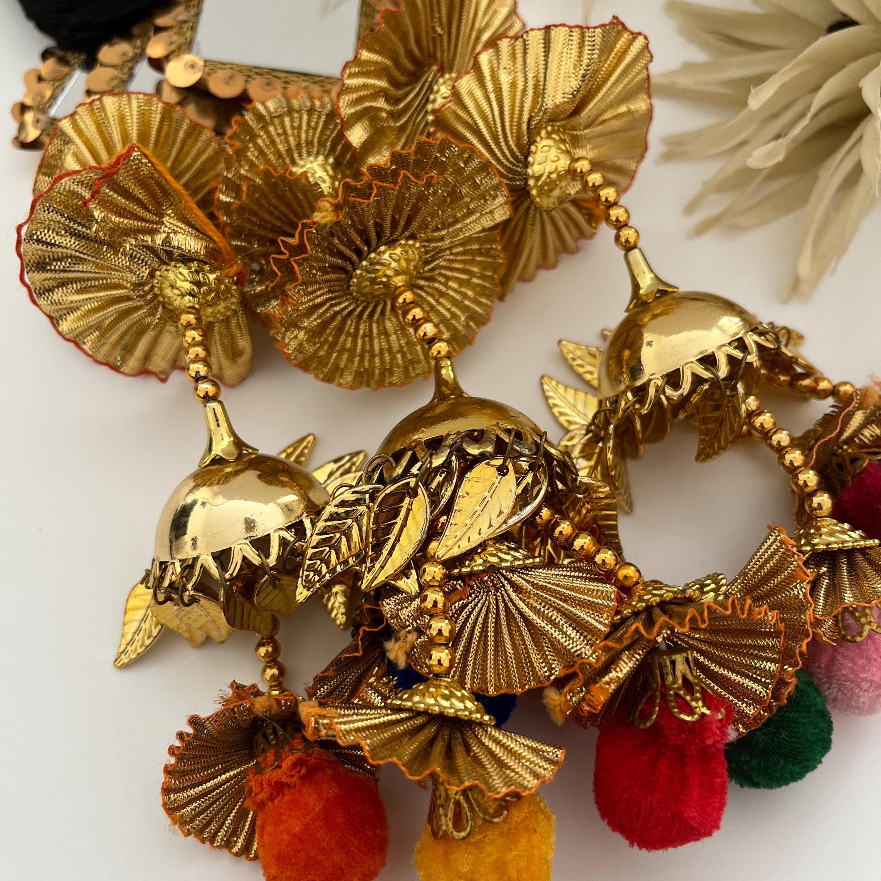 Punjabi Paranda Hair Accessory: Mirror & Pom Pom Latkans