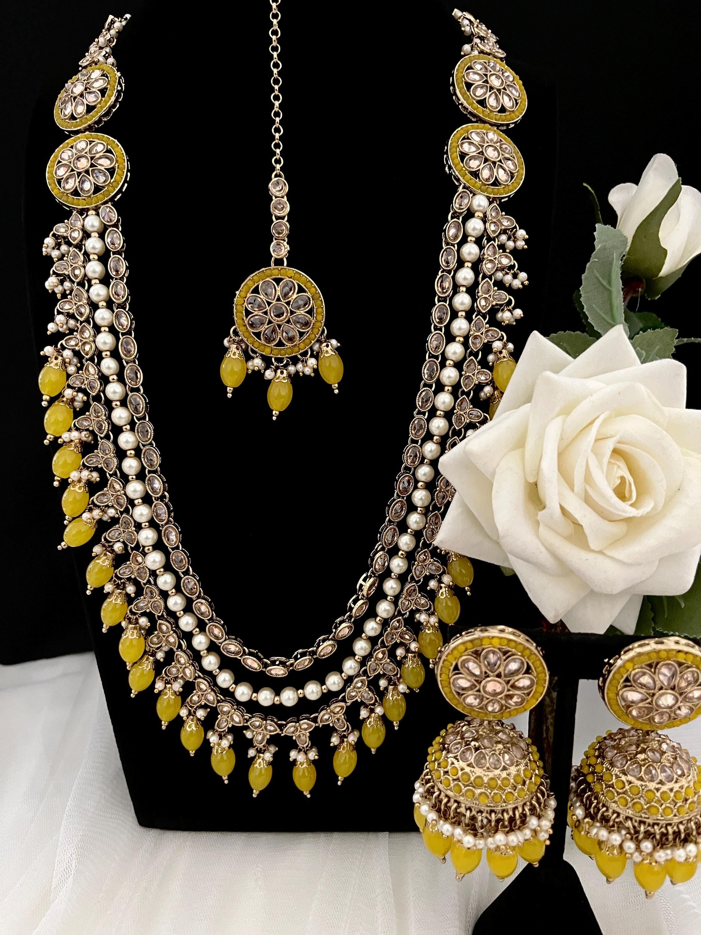 Long Necklace Raani Haar  Tikka Earrings Polki Jewellery Indian Bridal Sets