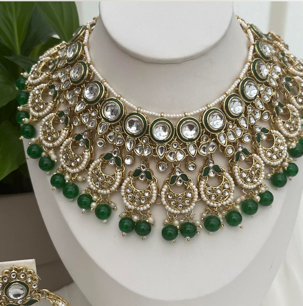 Kundan Meenakari Green and Gold Choker Set