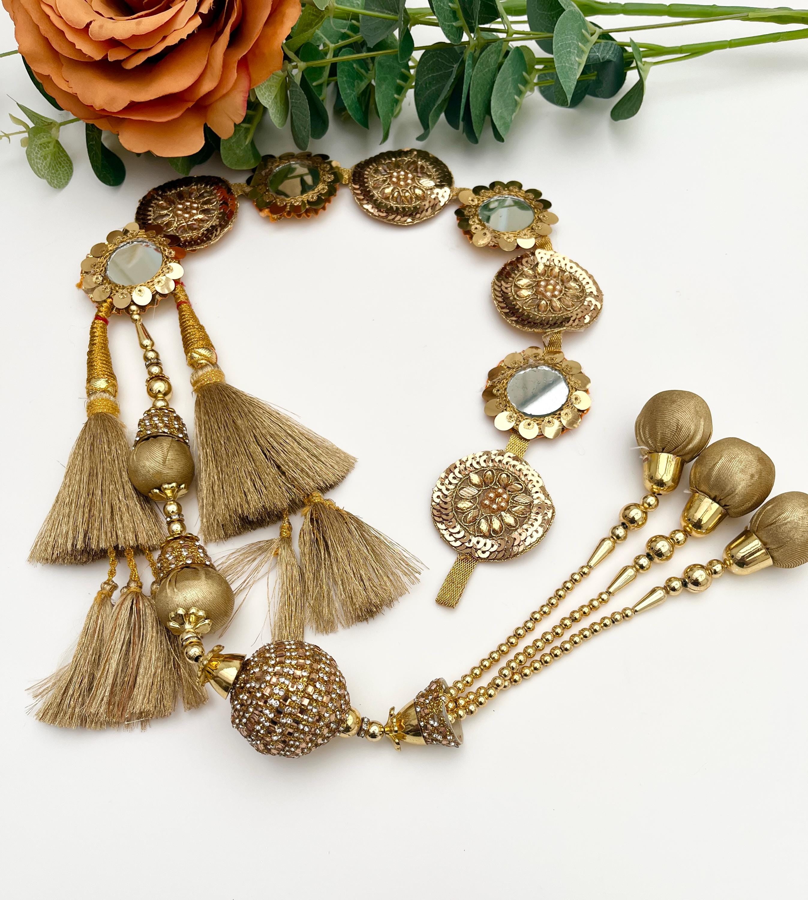 Punjabi Mirror Paranda: Braided Hair Accessory with Pom Poms