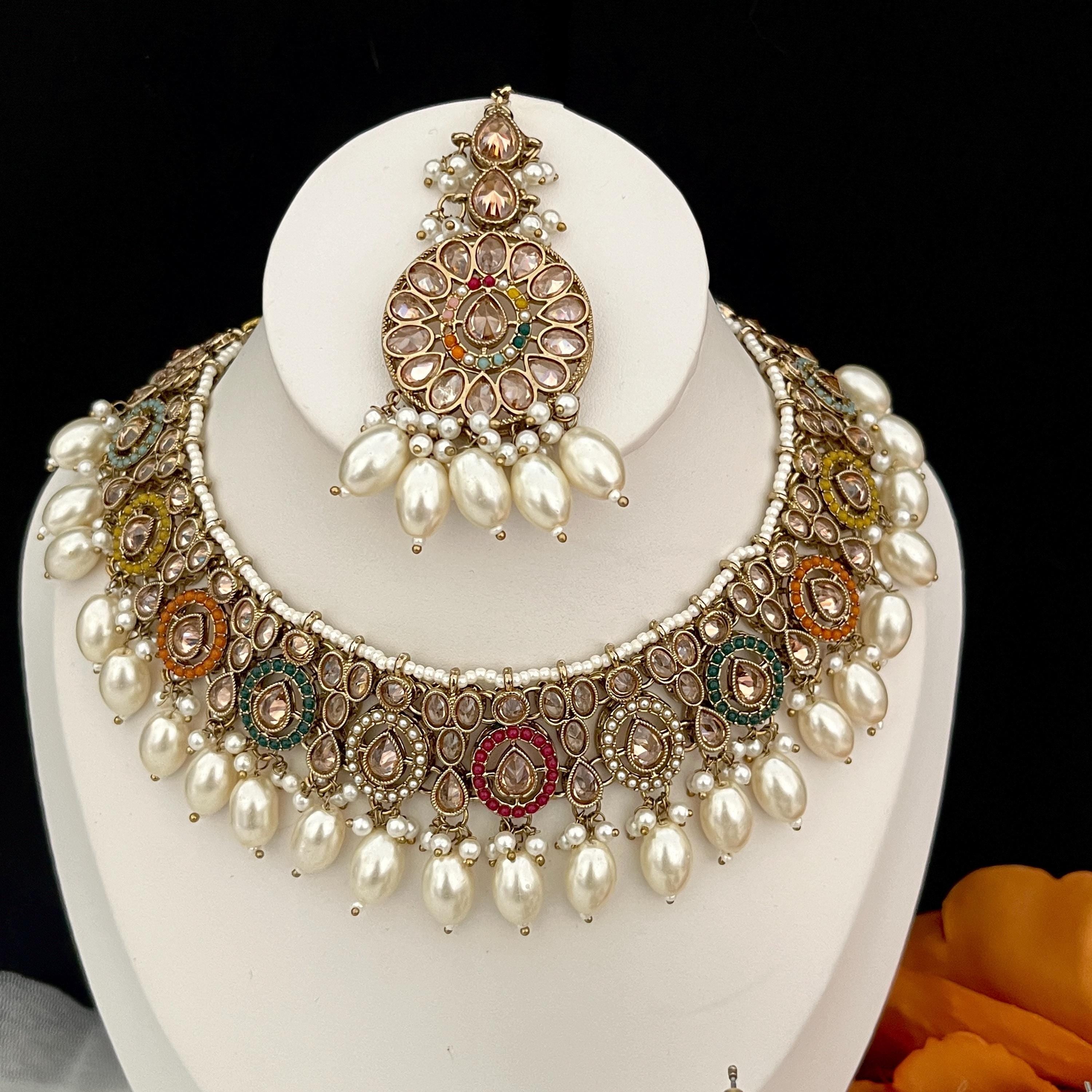 Polki Choker Necklace: Indian Bridal Jewelry Set