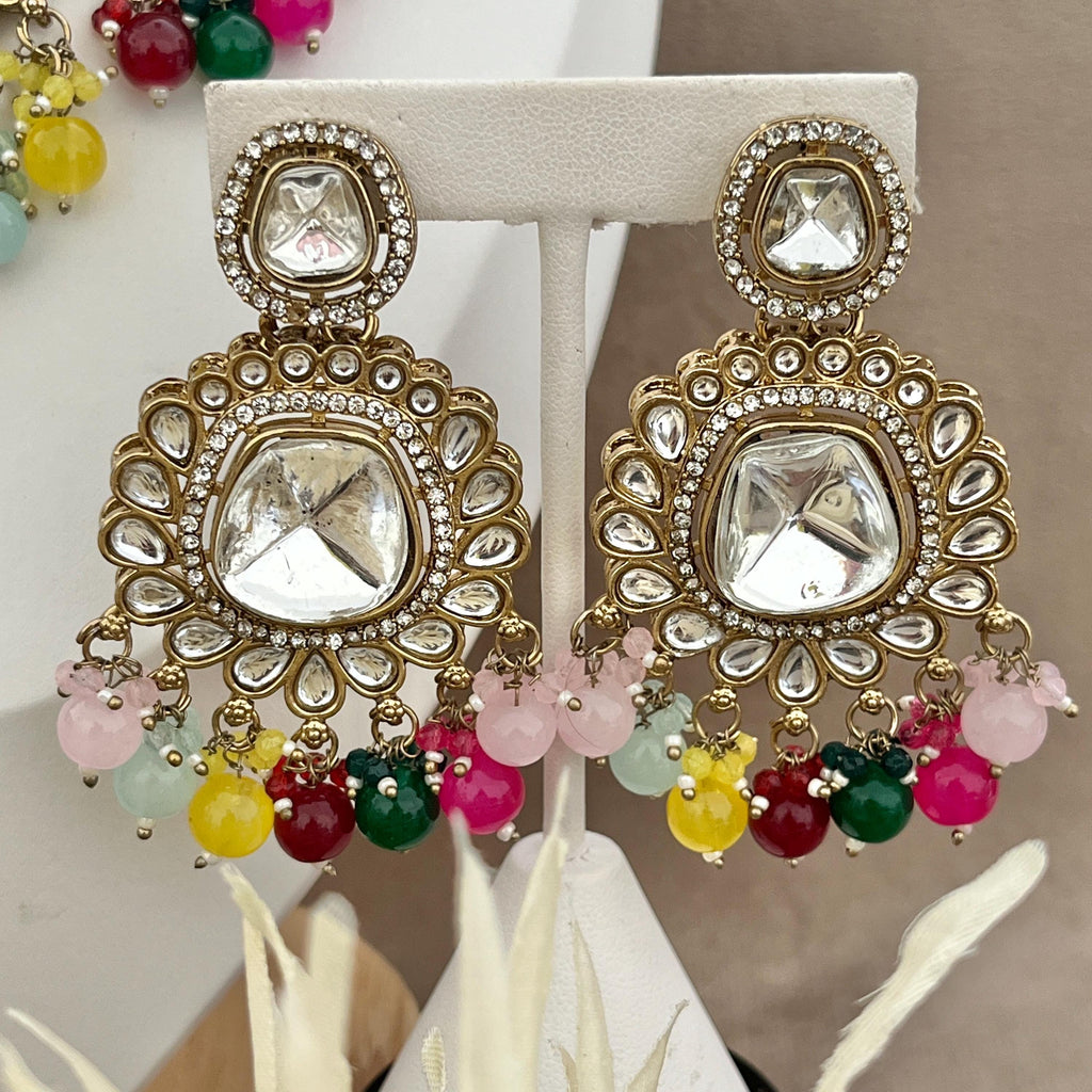 Kundan Choker Set: Indian Bridal Jewelry with Tikka & Earrings, Multicoloured Indian Jewellery