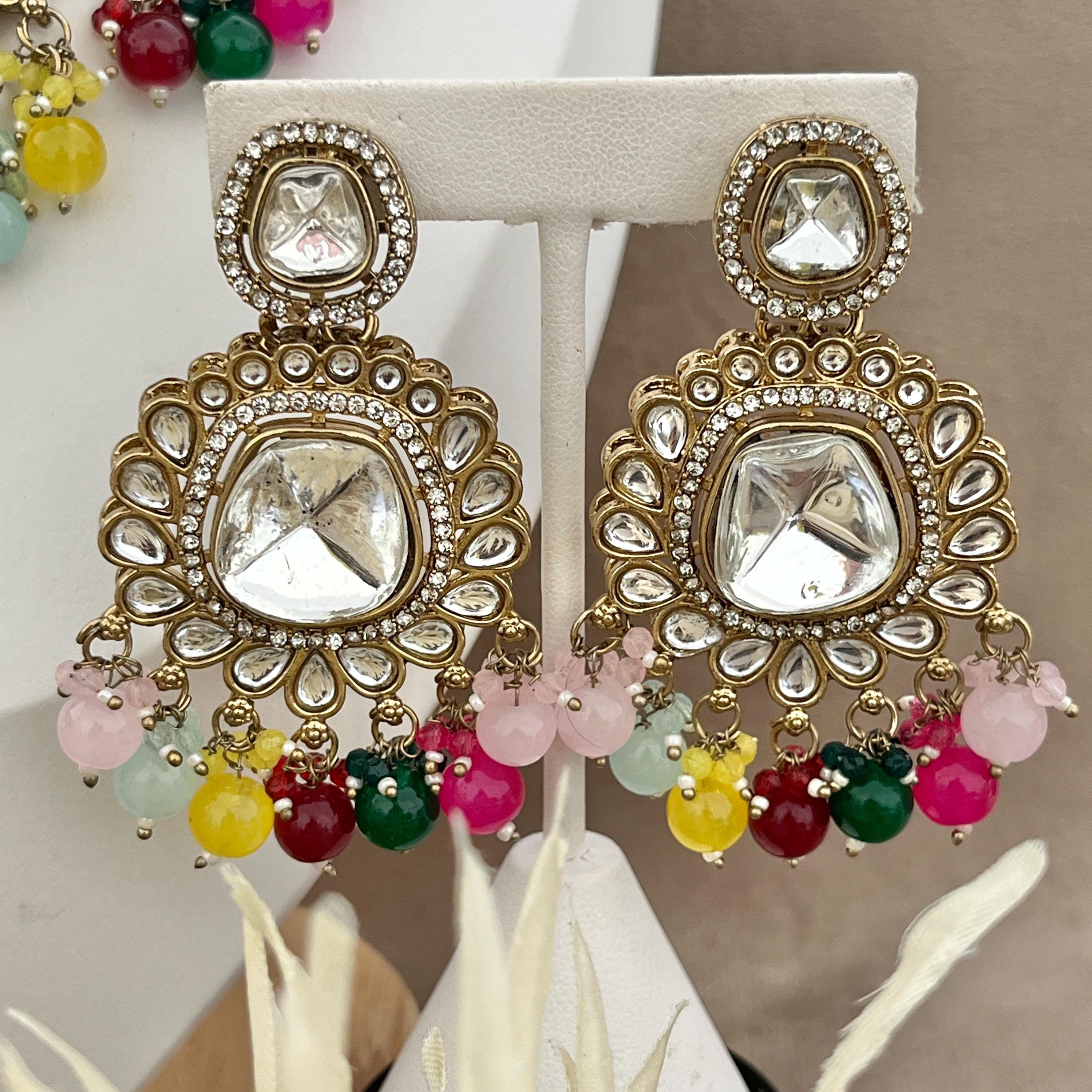 Kundan Choker Set: Indian Bridal Jewelry with Tikka & Earrings, Multicoloured Indian Jewellery