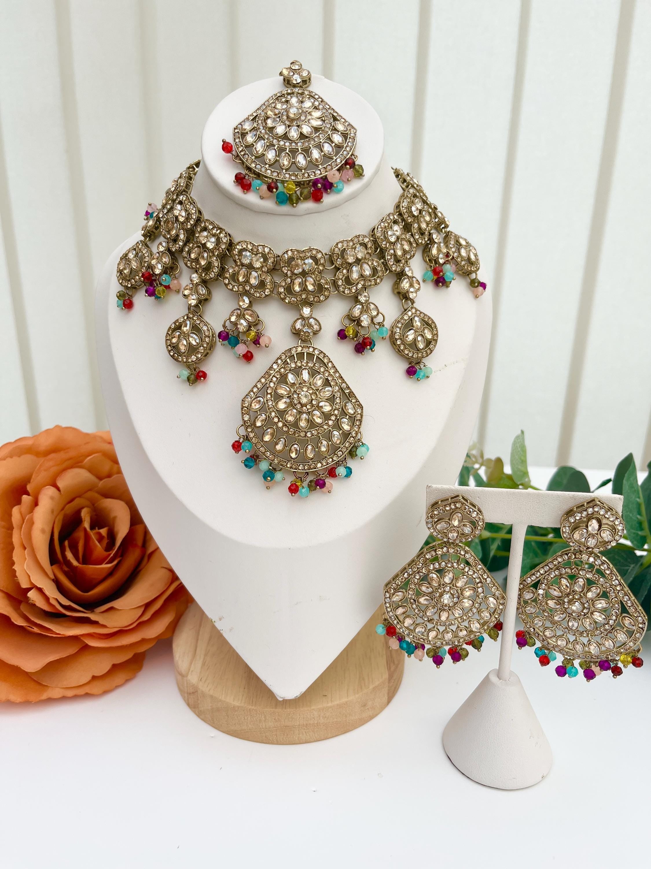 Indian Jewellery, Choker Polki Necklace, Indian Bridal Sets, Pakistani Jewellery, Bollywood Jewellery, Multicoloured Sets