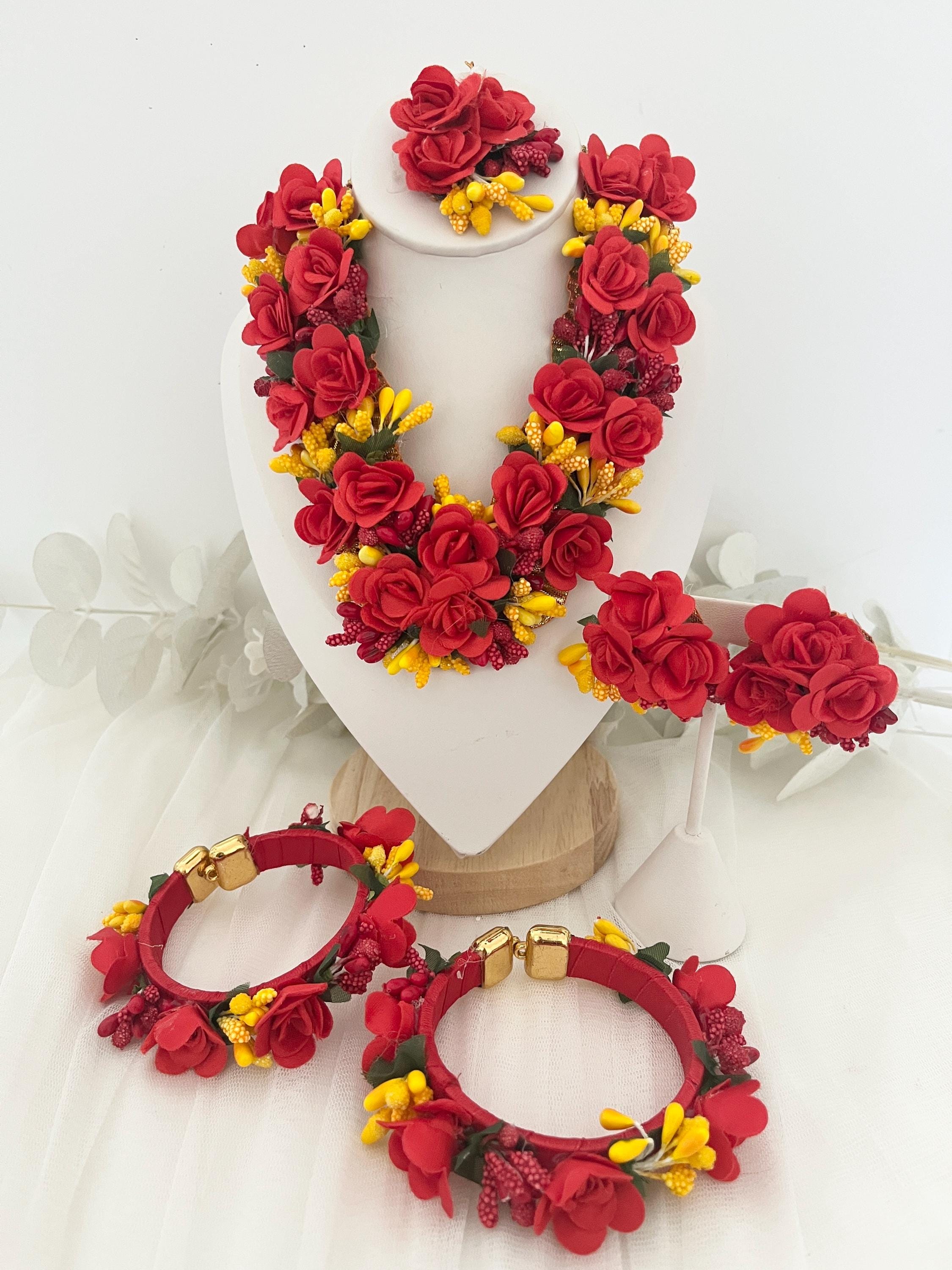 Handcrafted Floral Jewelry Set: Indian Wedding Haldi Mehndi Necklace