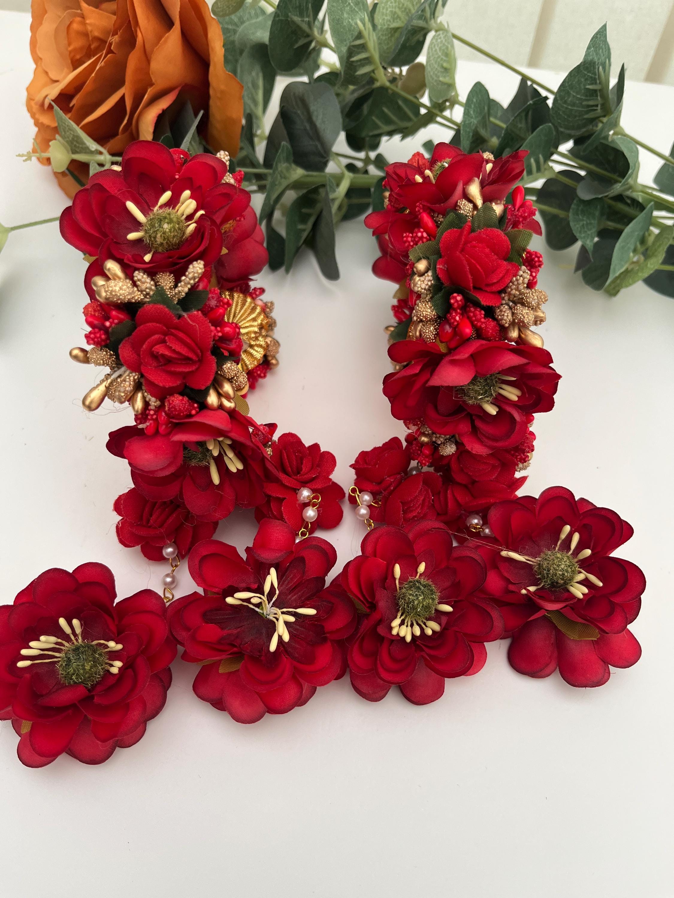 Handcrafted Floral Haldi Mehndi Jewelry Set: Indian Wedding Kaleerey