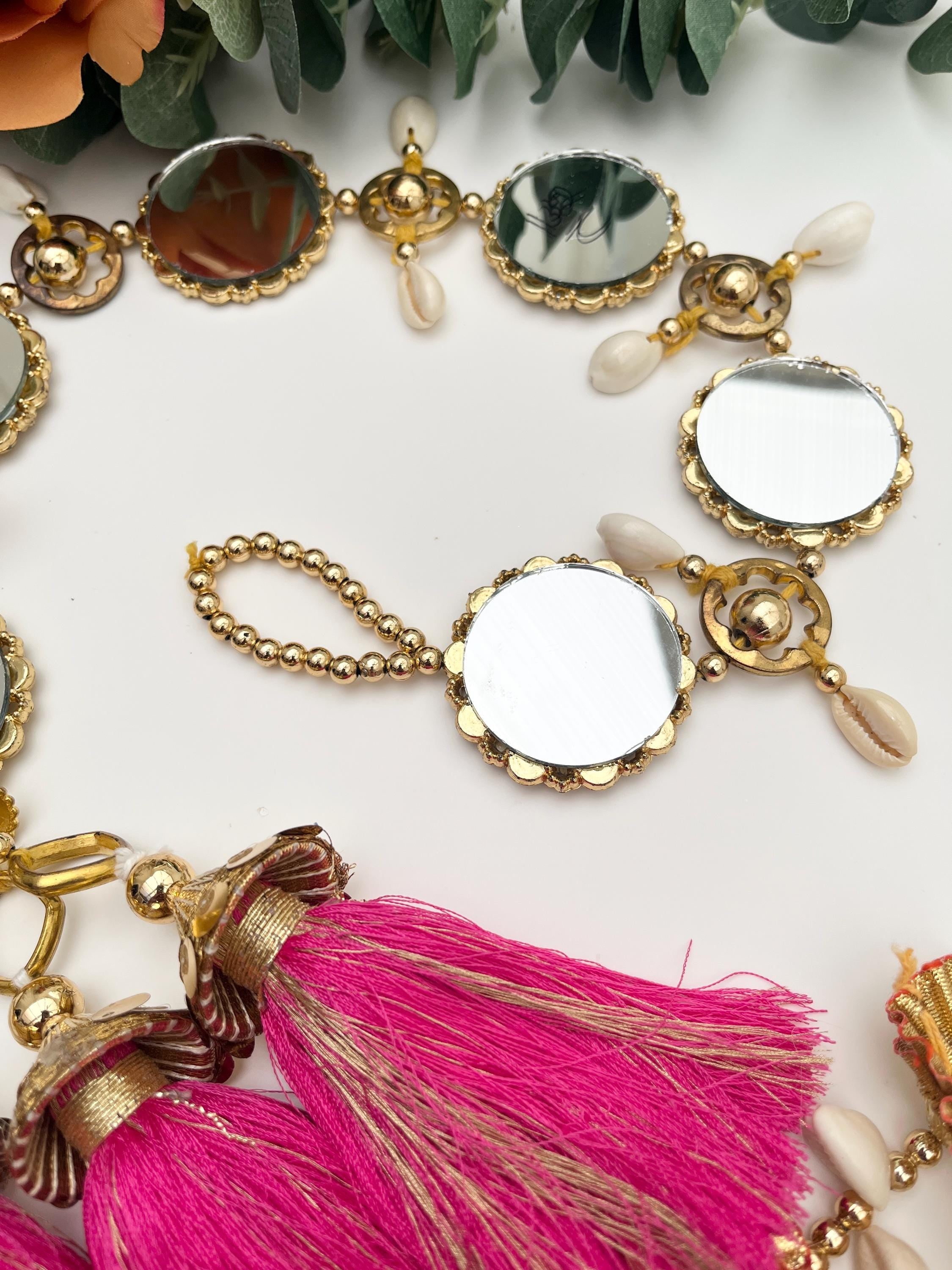 Punjabi Mirror Paranda: Braided Hair Accessory with Pom Poms