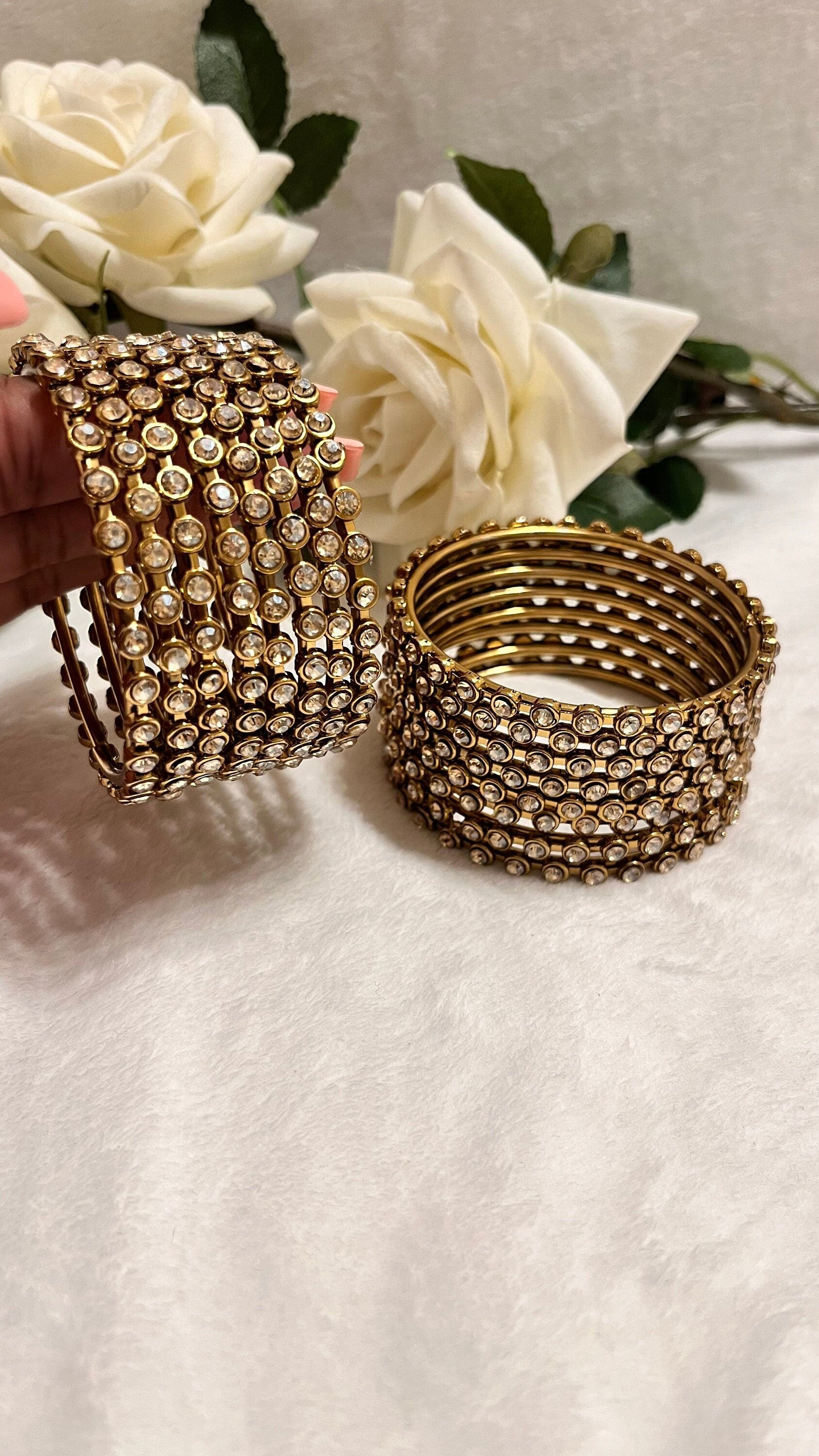 Indian Jewellery Kangan Bracelets Bangles Gold Sets with Polki Stones