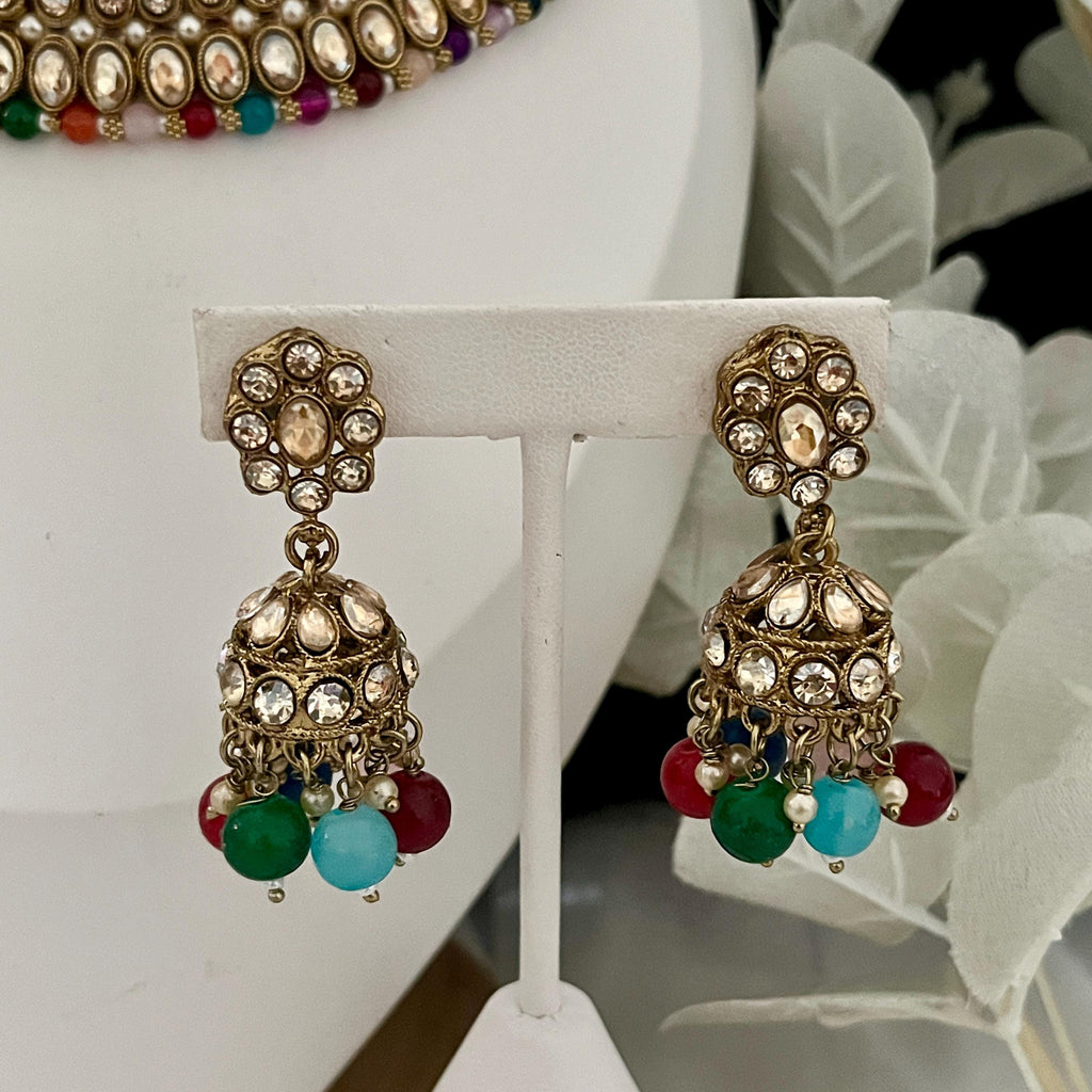 Indian Jewellery Set, Multicoloured Choker, Beaded Choker, Kundan Jewellery, Indian Bridal sets, Bollywood Jewellery, Tikka and Earrings Set