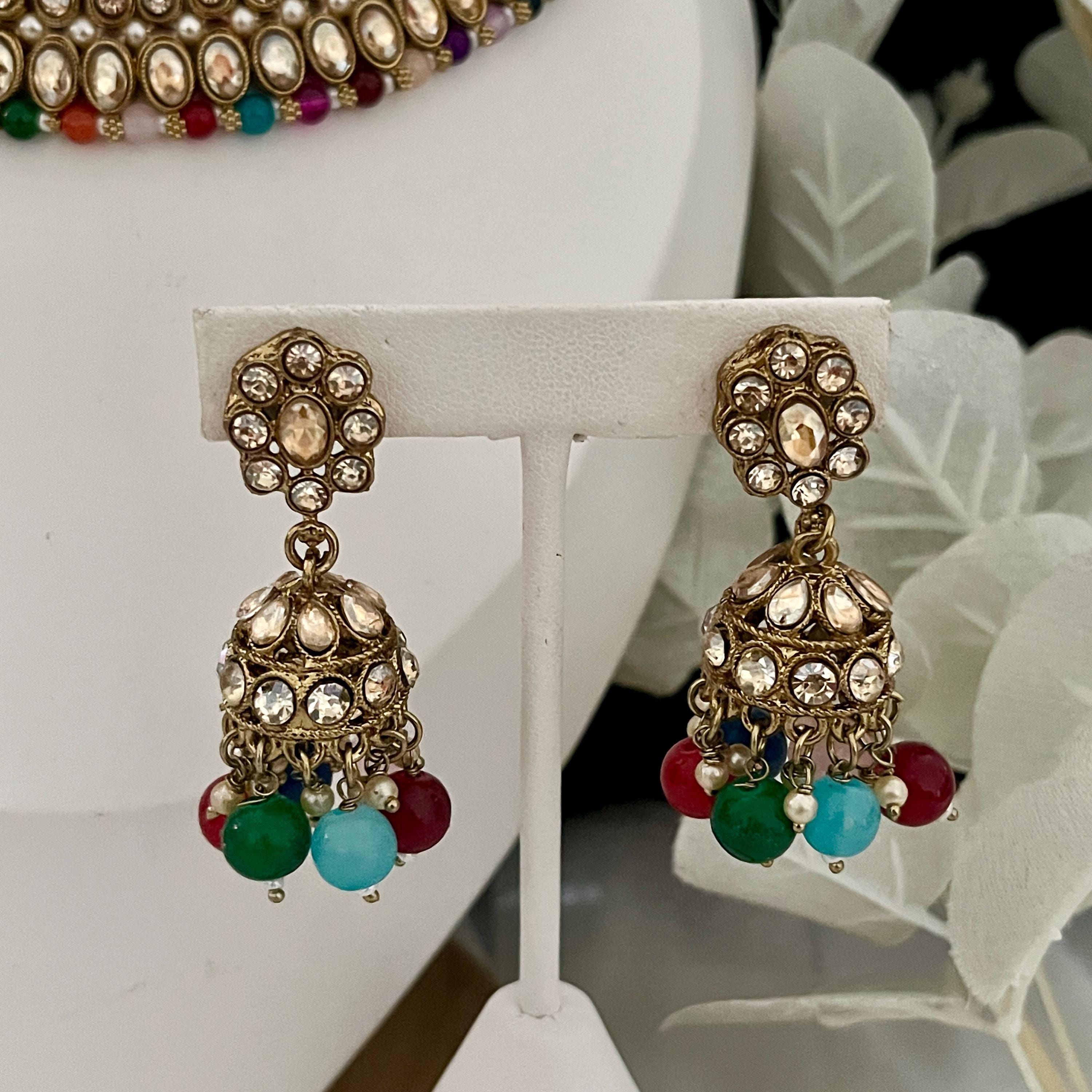 Indian Jewellery Set, Multicoloured Choker, Beaded Choker, Kundan Jewellery, Indian Bridal sets, Bollywood Jewellery, Tikka and Earrings Set