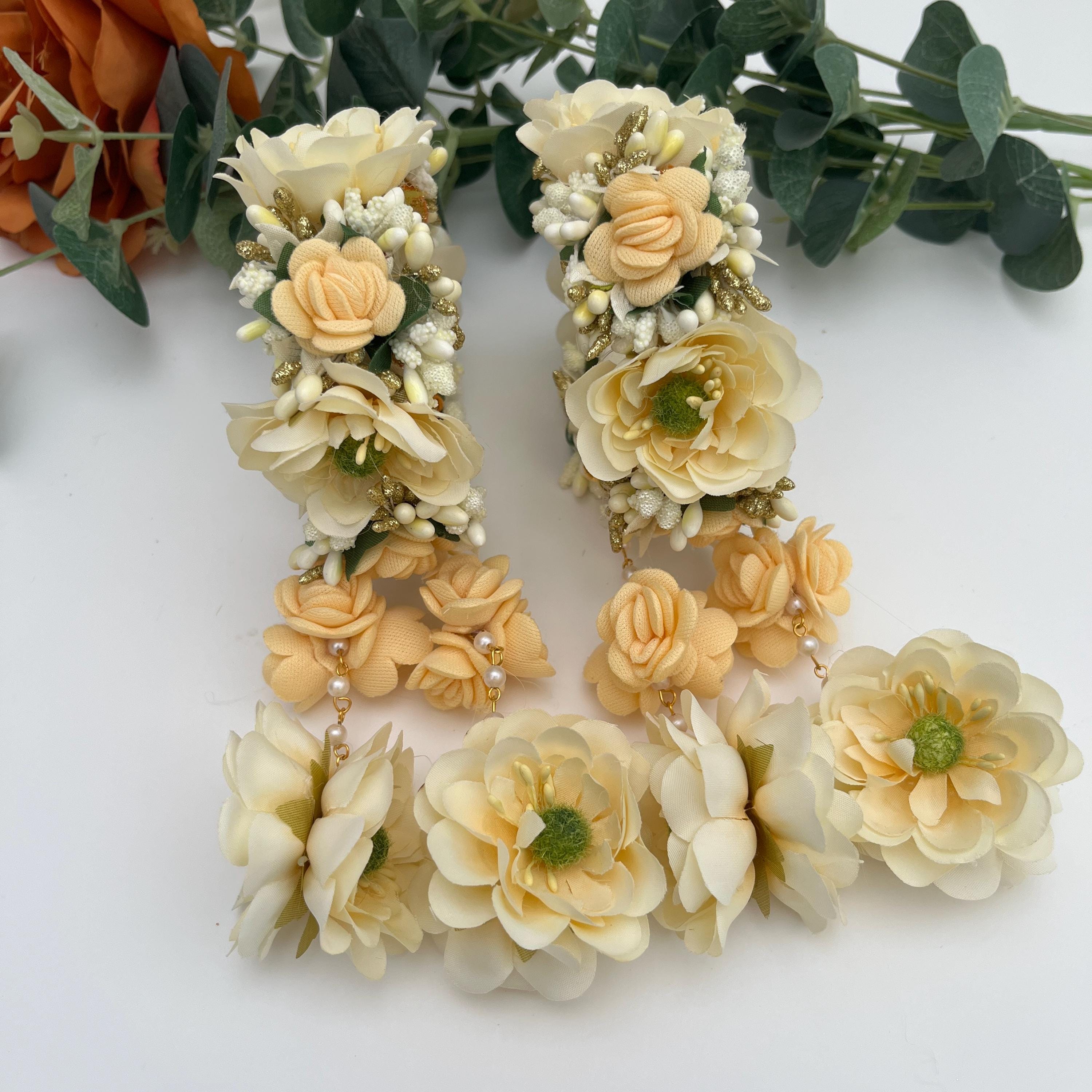 Handcrafted Floral Haldi Mehndi Jewelry Set: Indian Wedding Kaleerey