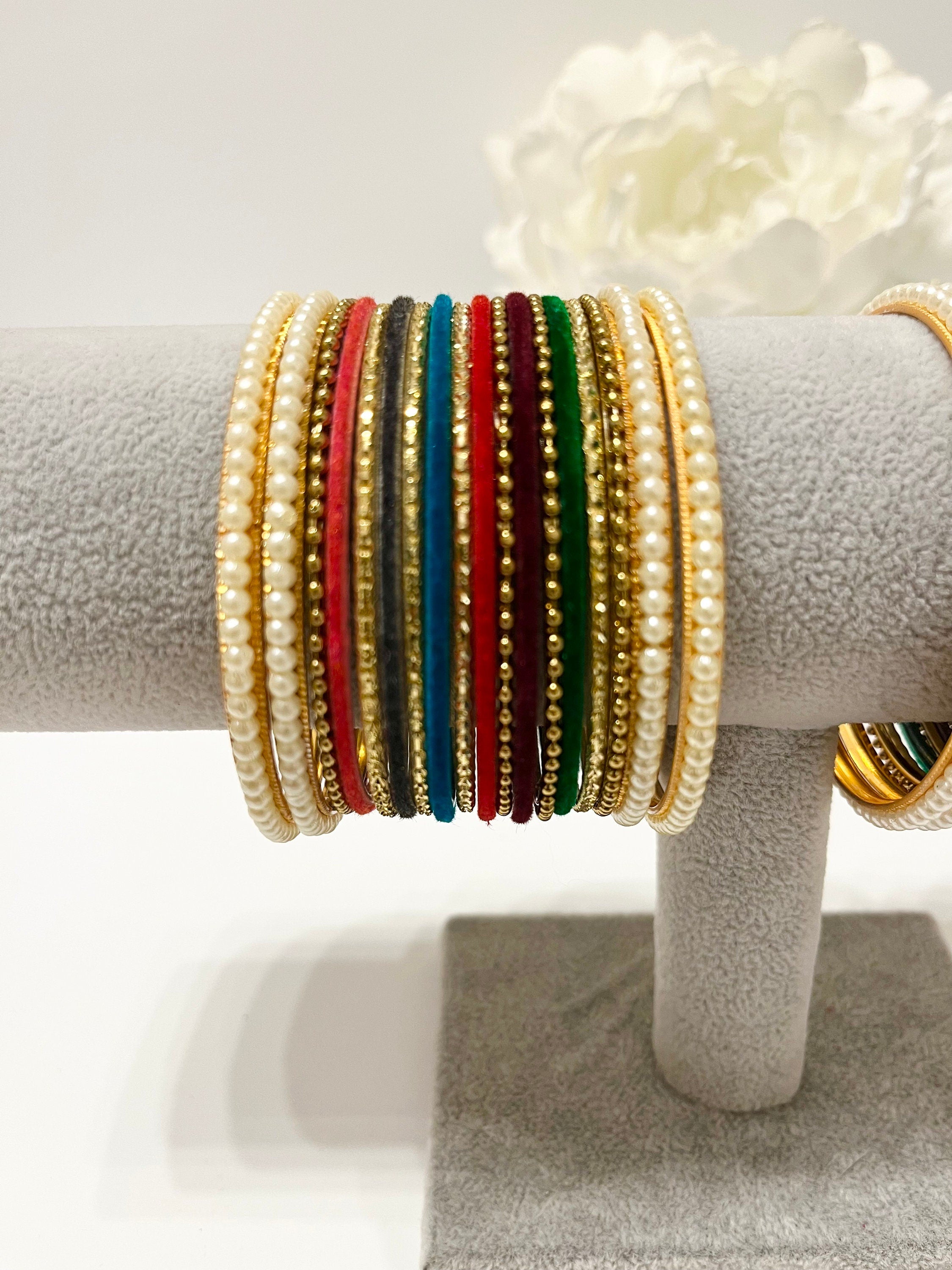 New Indian Bollywood Punjabi Multicolour Pakistani Bangles Churi  velvet Gold
