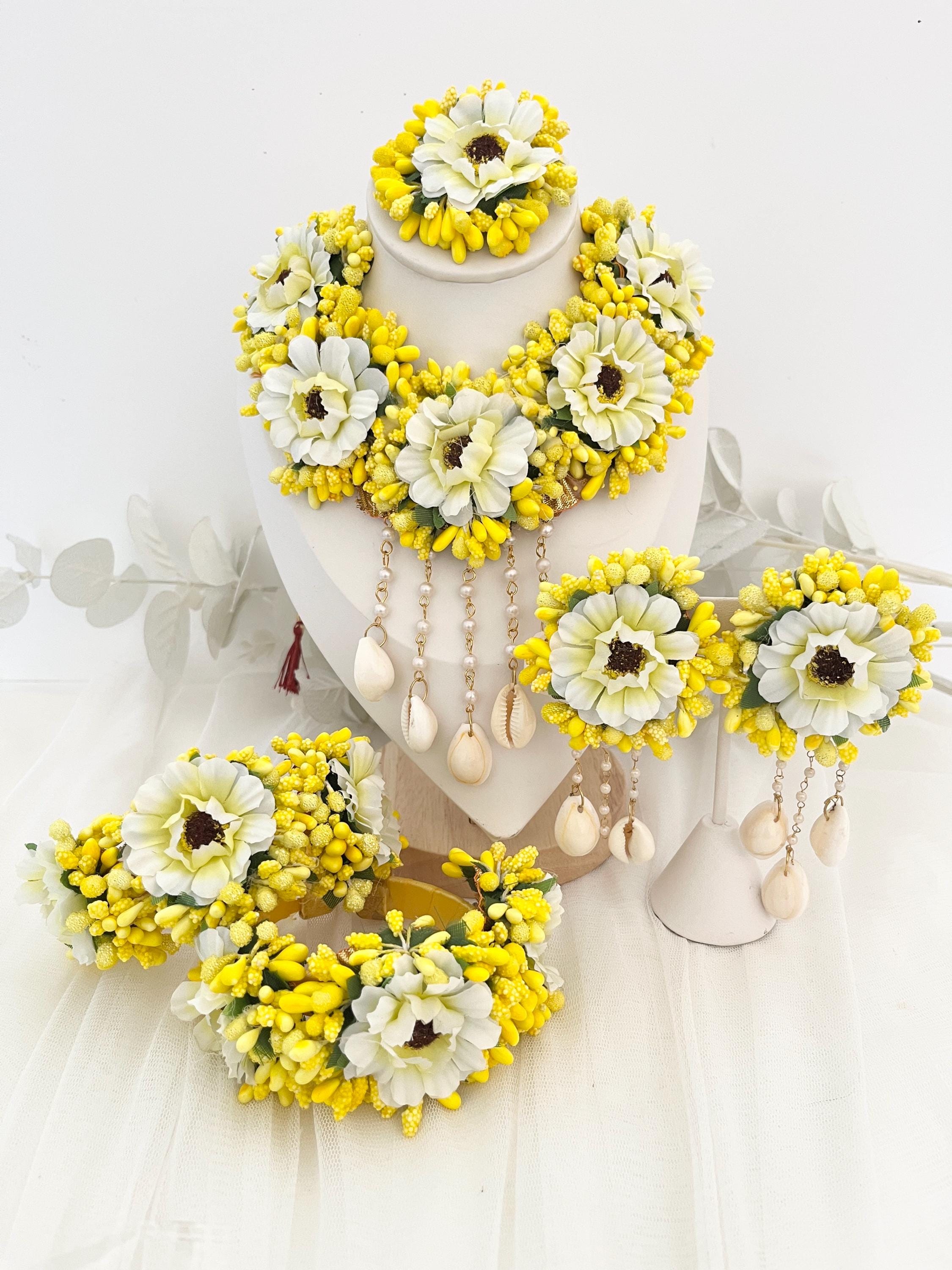 Handcrafted Floral Jewelry Set: Indian Wedding Haldi Mehndi Necklace