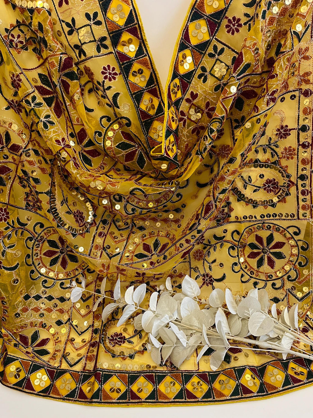 Multicoloured Embroidered Dupatta/ Printed Pakistani Dupatta/ Ladies Scarf/ Indian Attire/ Punjabi Chunni/ Net Veil