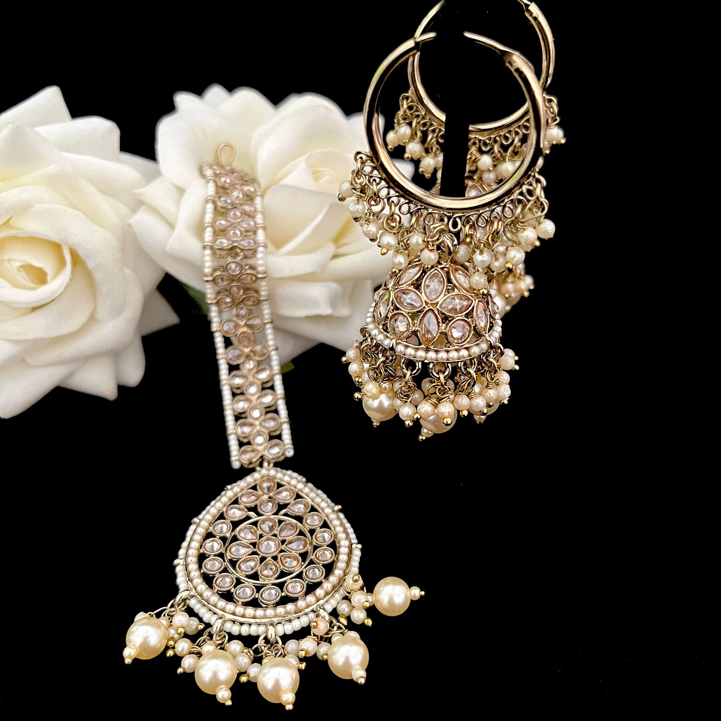 Polki Jewelry/Tikka and Earrings/Indian Ladies Jewelry/Bridal Jewelry