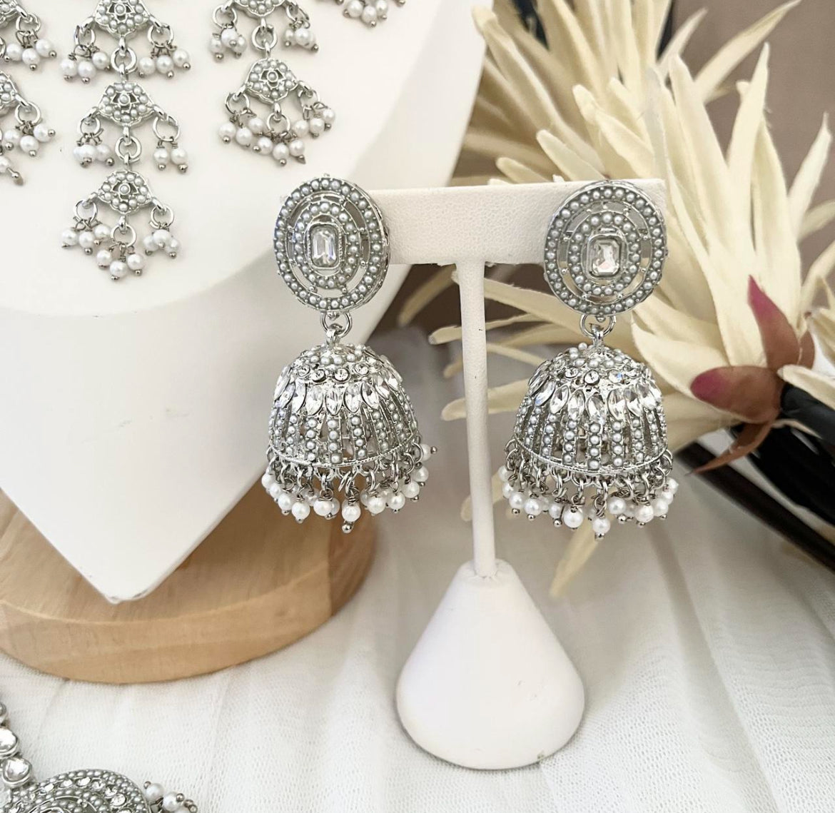 Polki Silver jewellery with Jhumka Earrings
