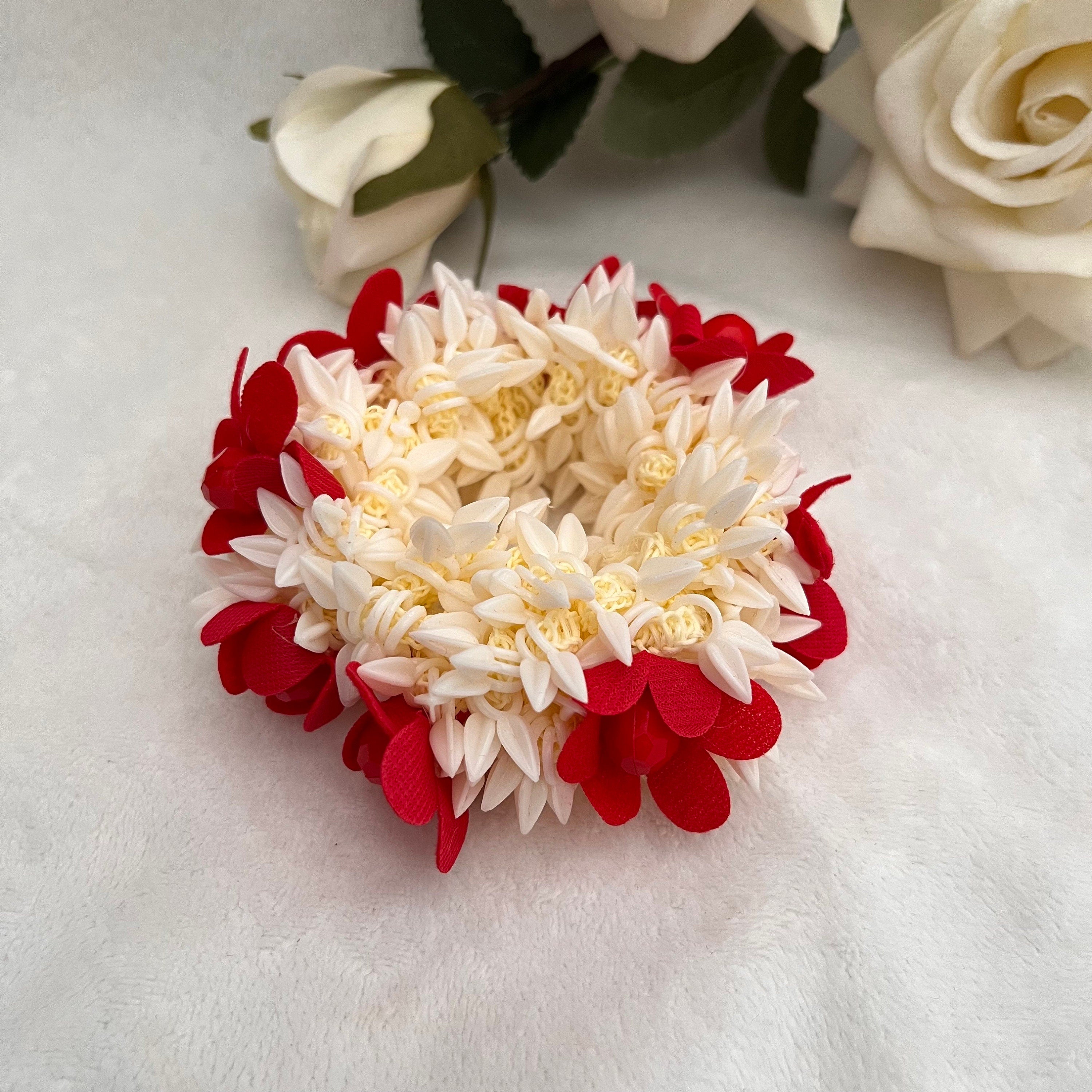 Jasmine Scented Floral Hair Tie/Gajra/Mogra Red Flowers