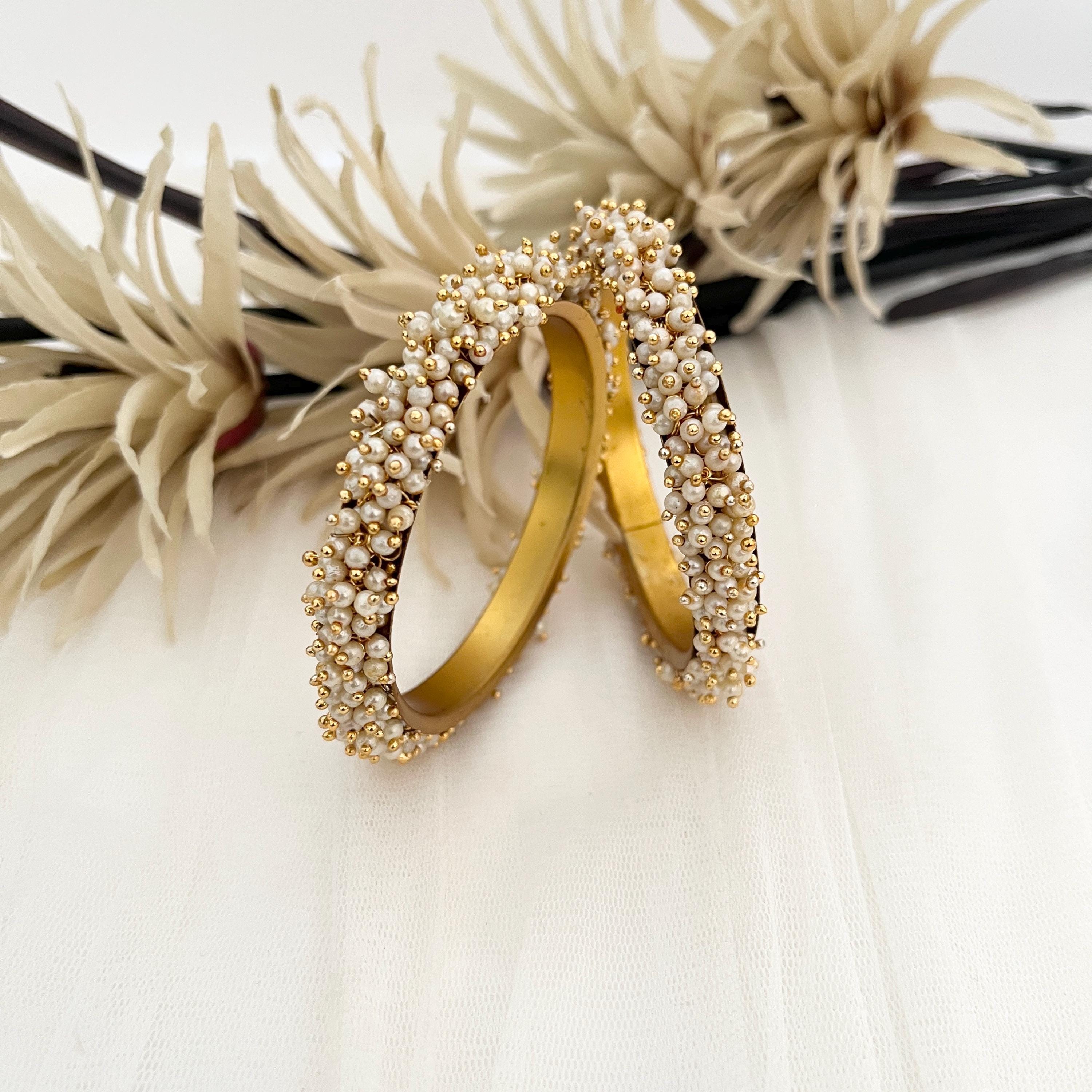 Cluster pearl bridal wedding Kundan polki Pooth Ganthan kada Kangan pakistani Punjabi Indian bangle for women