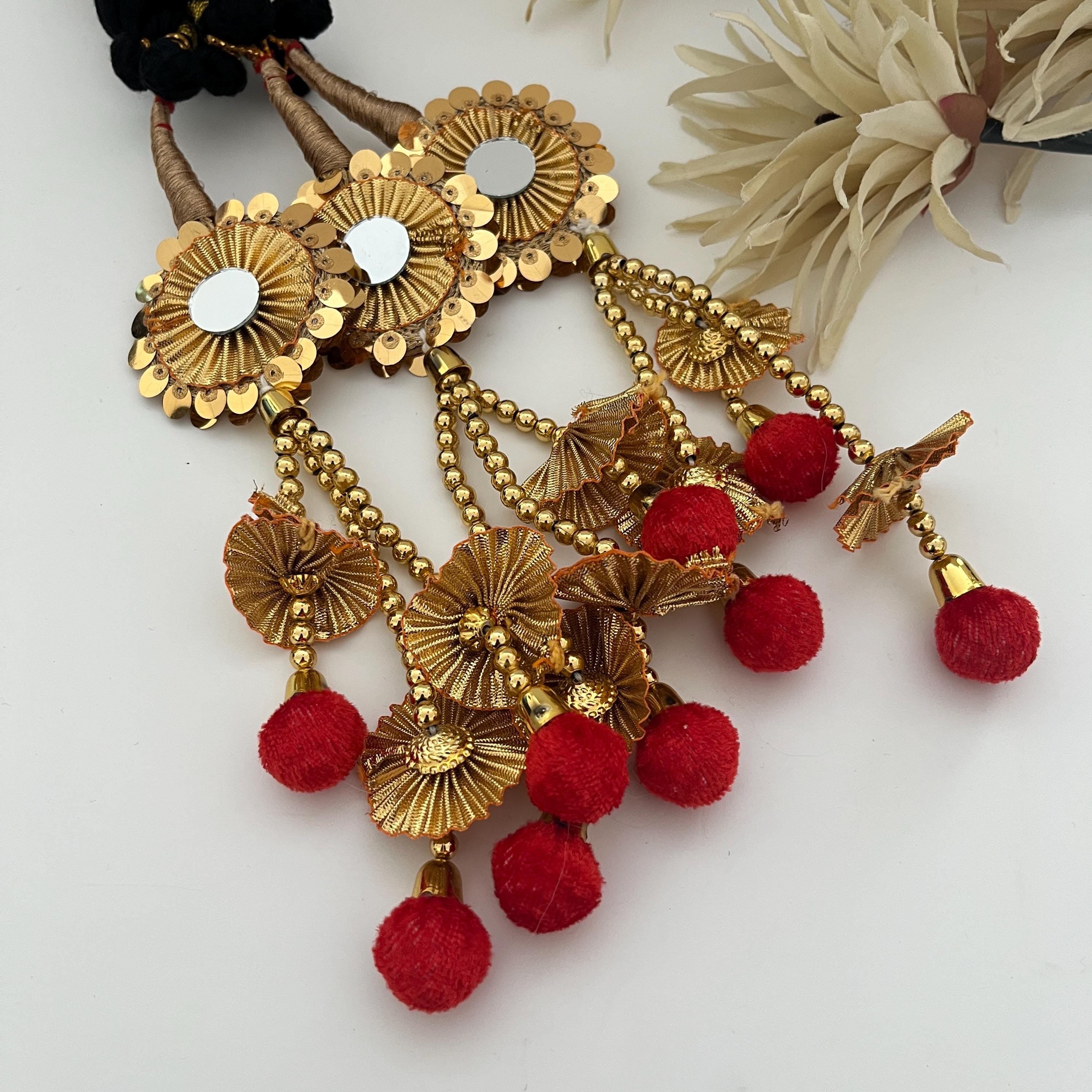 Punjabi Paranda: Gold Braid Hair Accessory with Mirrors & Tassels