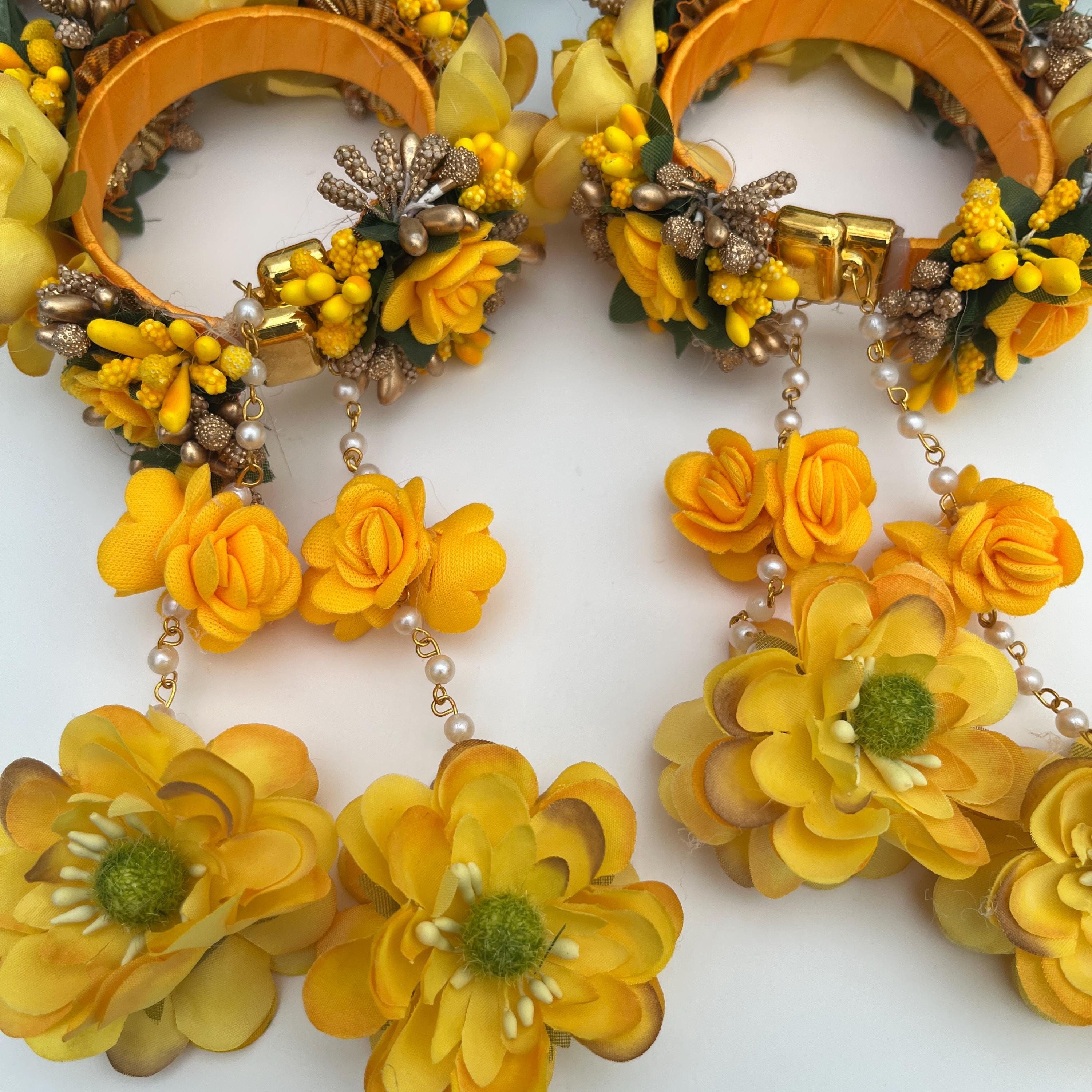 Handcrafted Floral Haldi Mehndi Jewelry Set: Indian Wedding Kaleerey